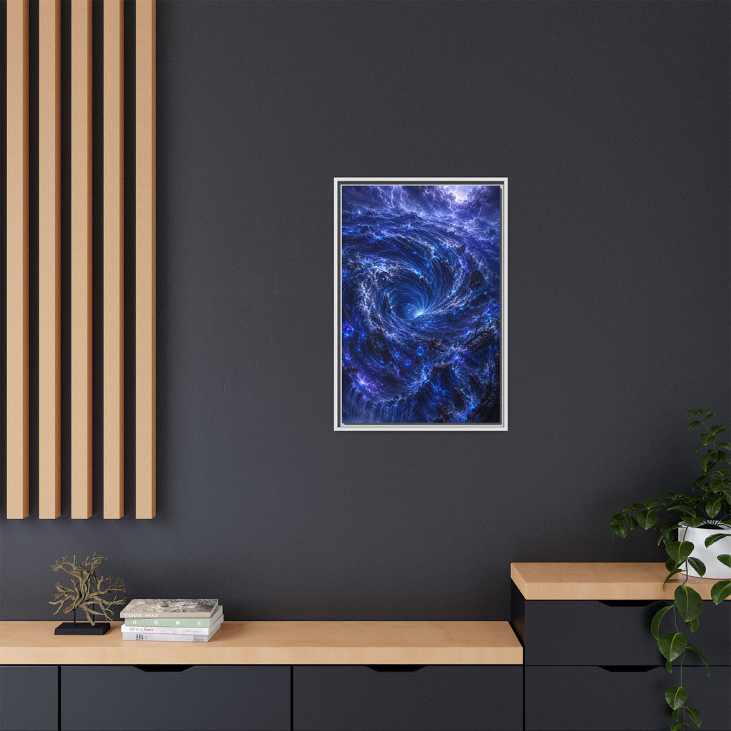 Framed Matte Canvas - Blue Cosmic Vortex Wall Art