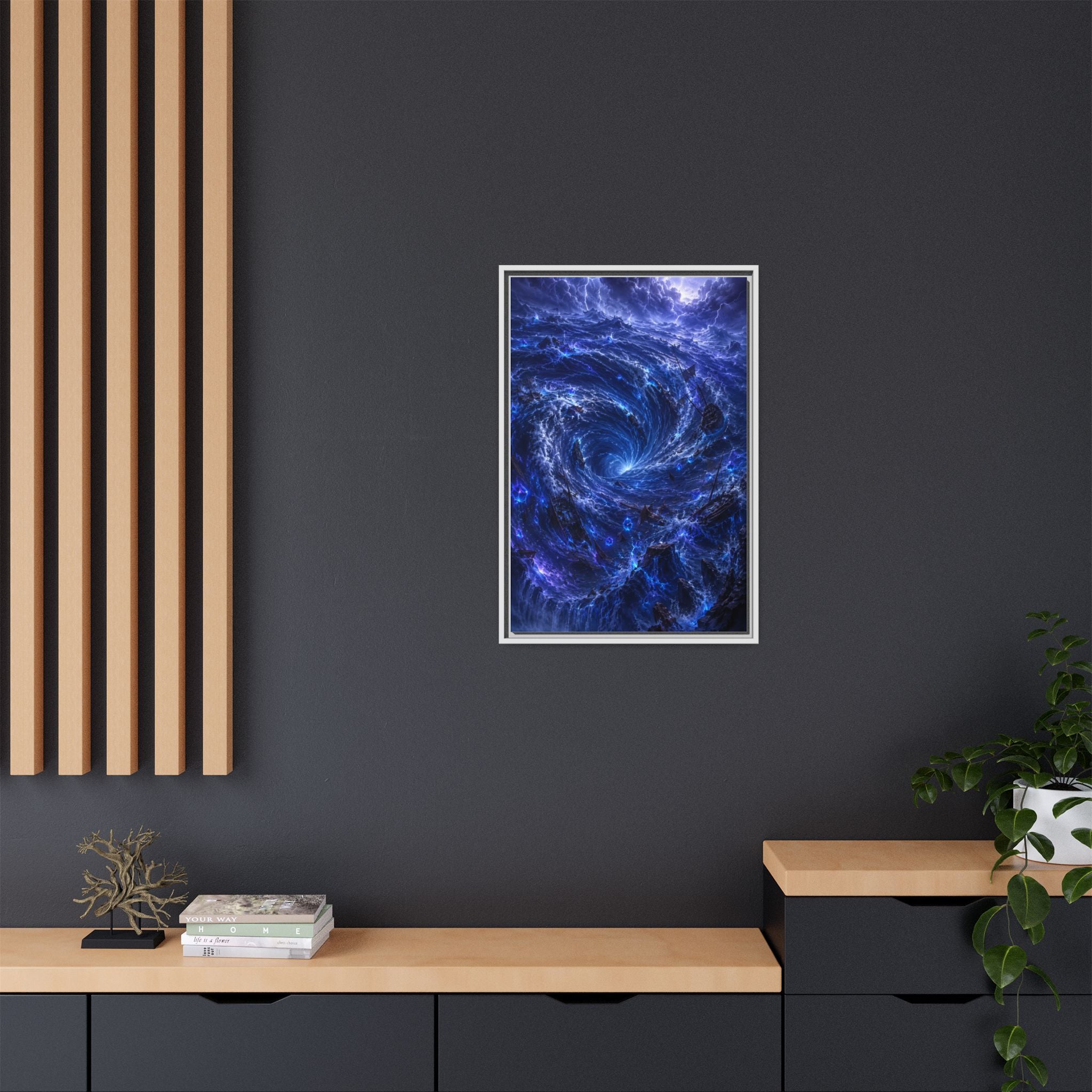 Framed Matte Canvas - Blue Cosmic Vortex Wall Art