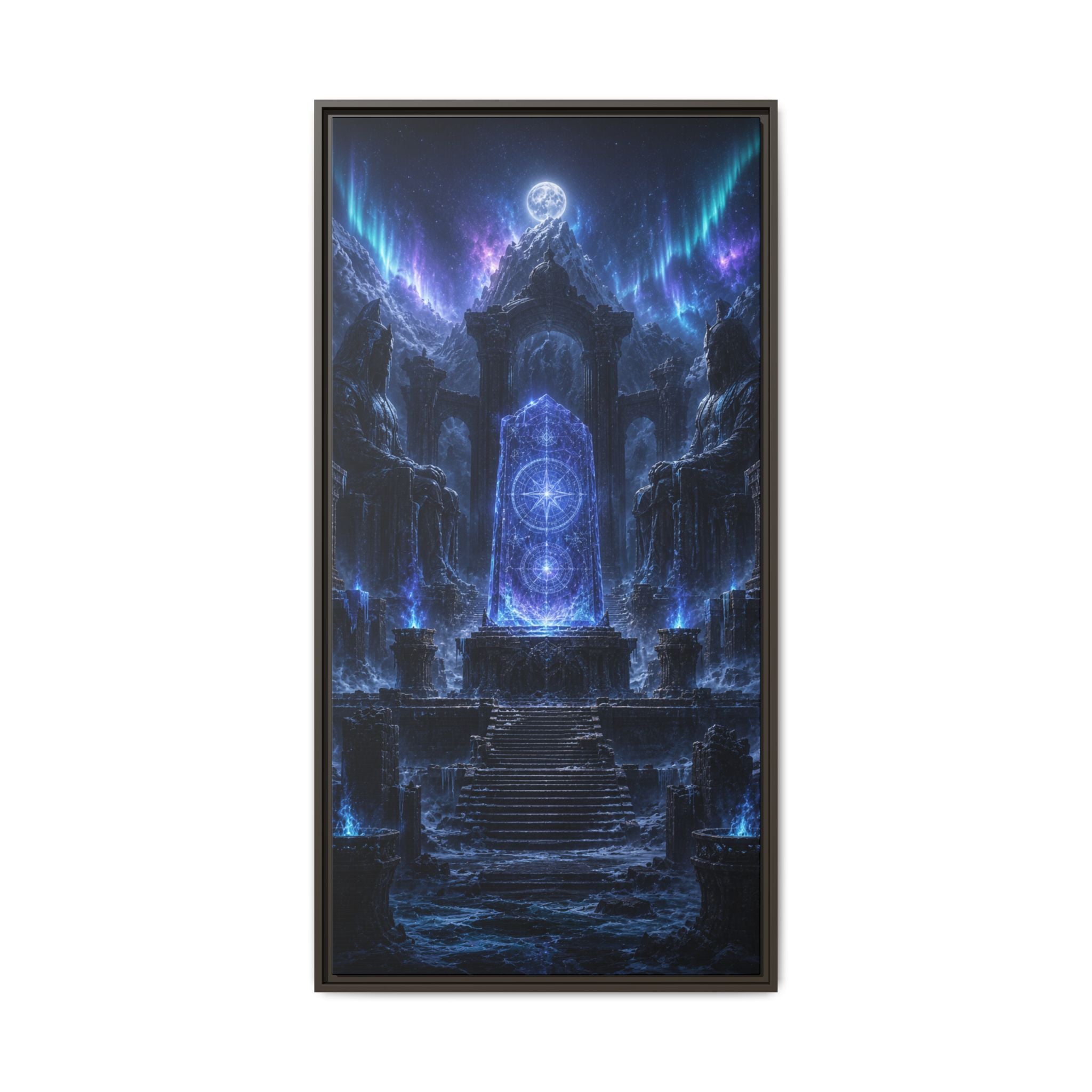 Mystic Portal Fine Art Paper Print — Neon Moonlit Temple Wall Decor