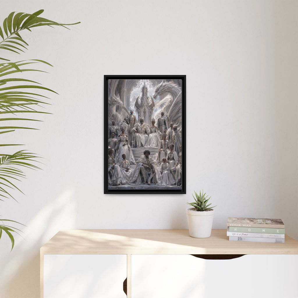 Framed Matte Canvas — Regal Dragon Court Fantasy Art Print