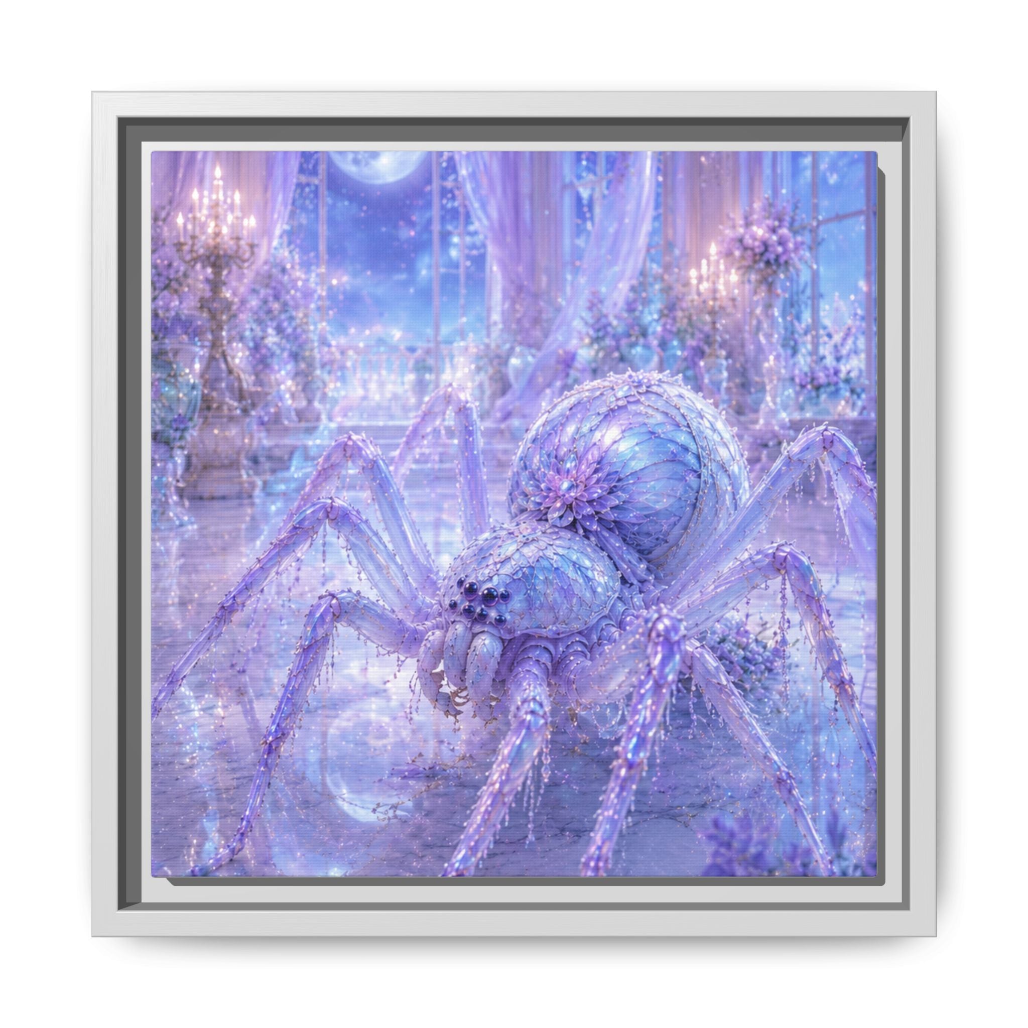 Moonlit Spider Fantasy Canvas Print — Lavender Enchanted Wall Art (Framed)