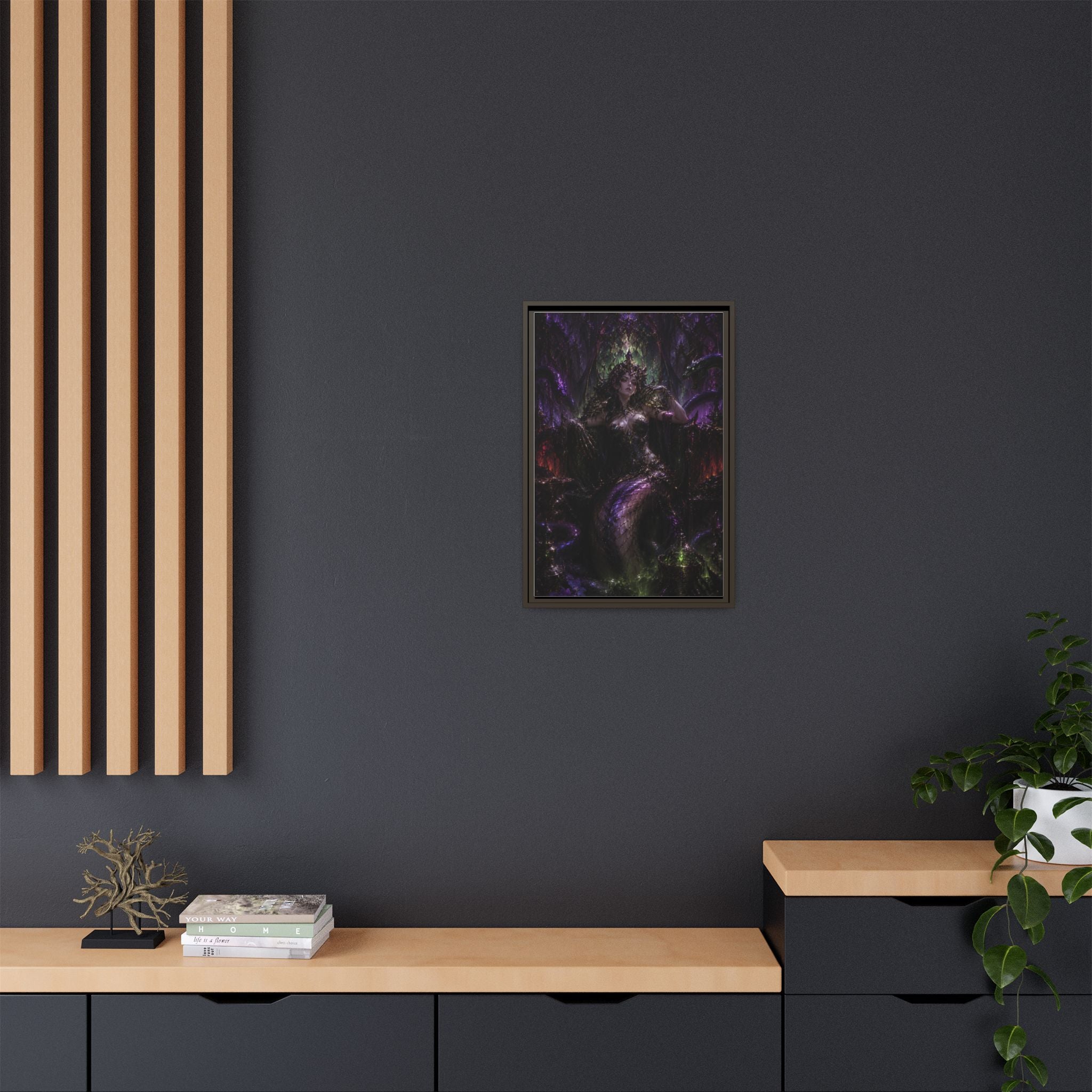 Dark Fantasy Goddess Matte Canvas Print — Framed Multi‑Color Wall Art