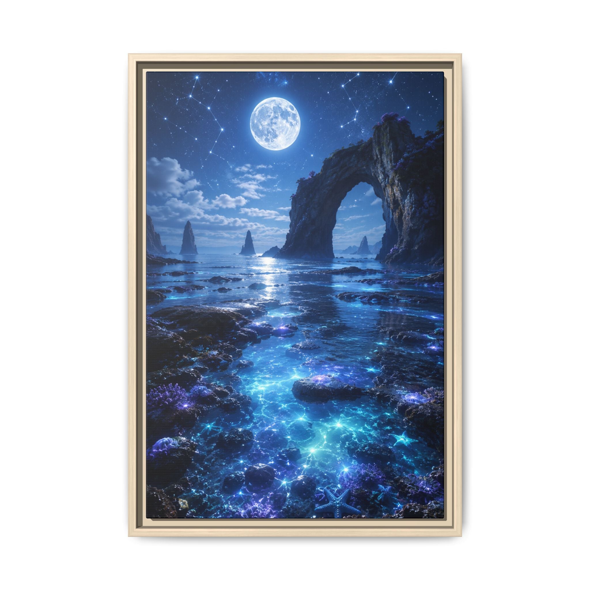 Fine Art Paper Print - Moonlit Bioluminescent Shoreline Art