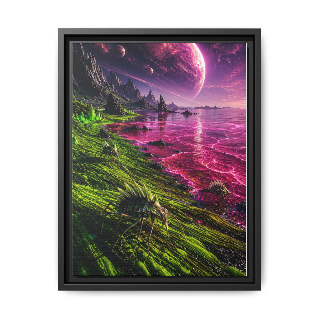 Framed Matte Canvas - Neon Alien Landscape Wall Art