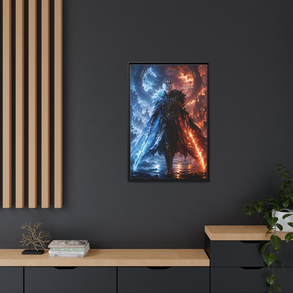 Framed Fantasy Canvas Print — Ice vs Fire Dark Knight Wall Art