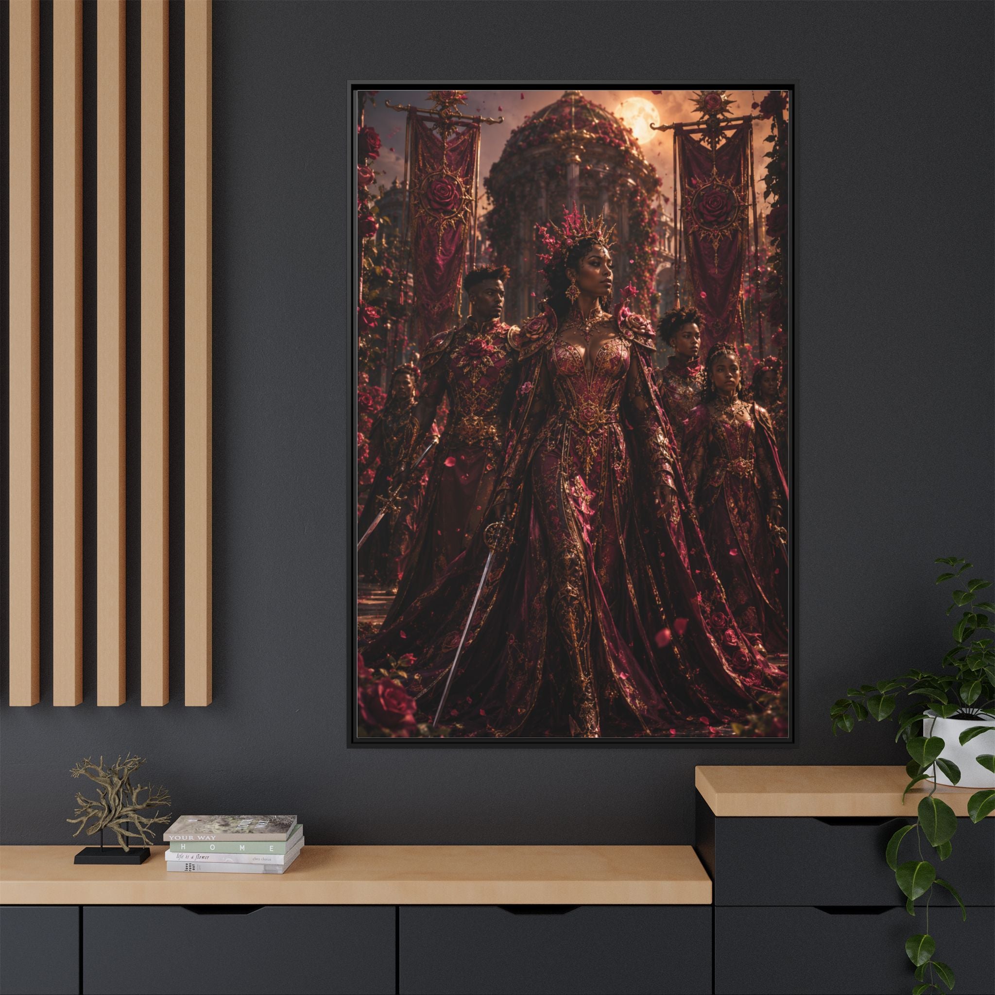 Framed Matte Canvas Art — Regal Fantasy Queen Portrait