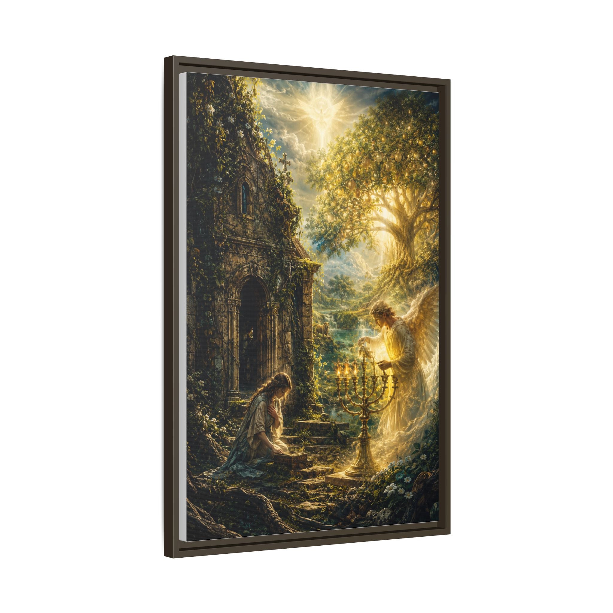 Angelic Prayer Scene Framed Matte Canvas Print