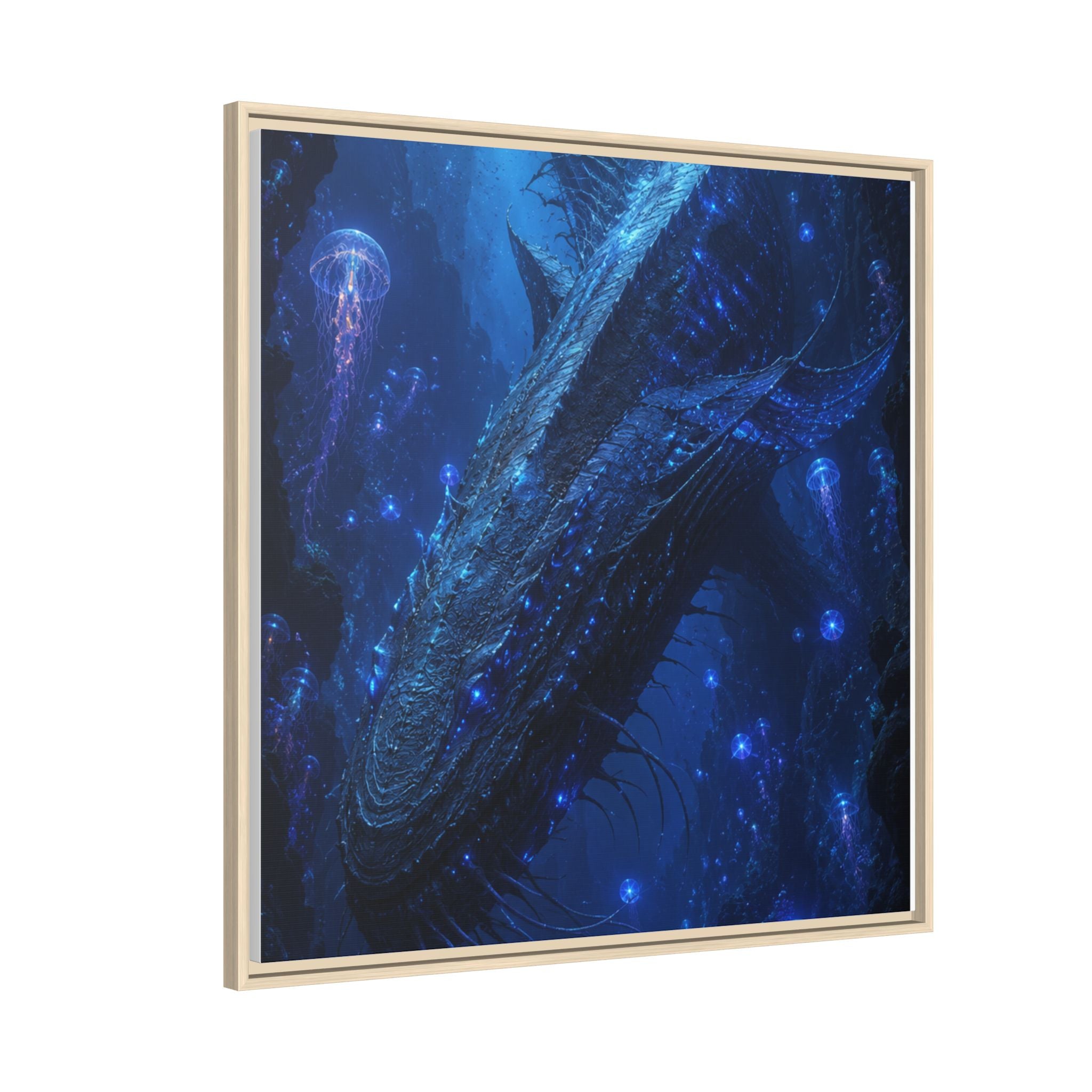 Framed Matte Canvas Art - Deep Sea Leviathan Fantasy Print