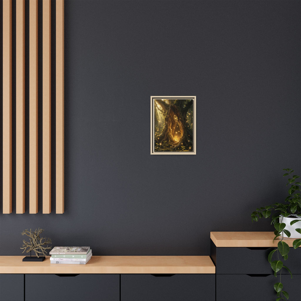 Framed Canvas Art - Enchanted Forest Tree with Glowing Fireflies