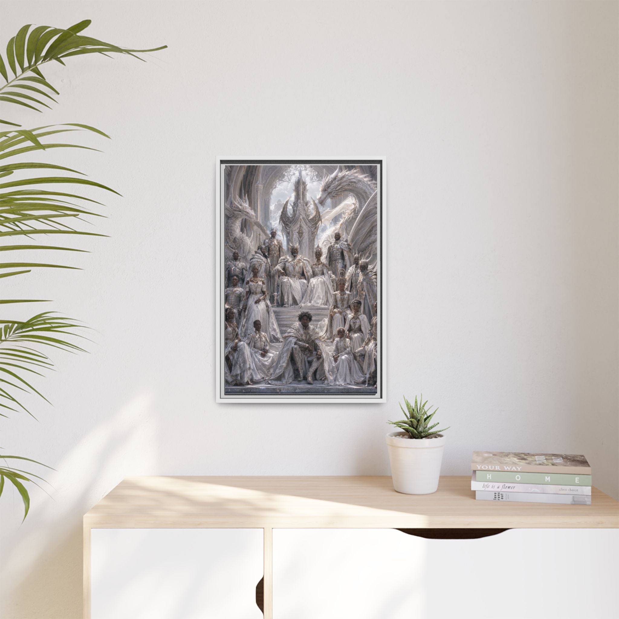Framed Matte Canvas — Regal Dragon Court Fantasy Art Print