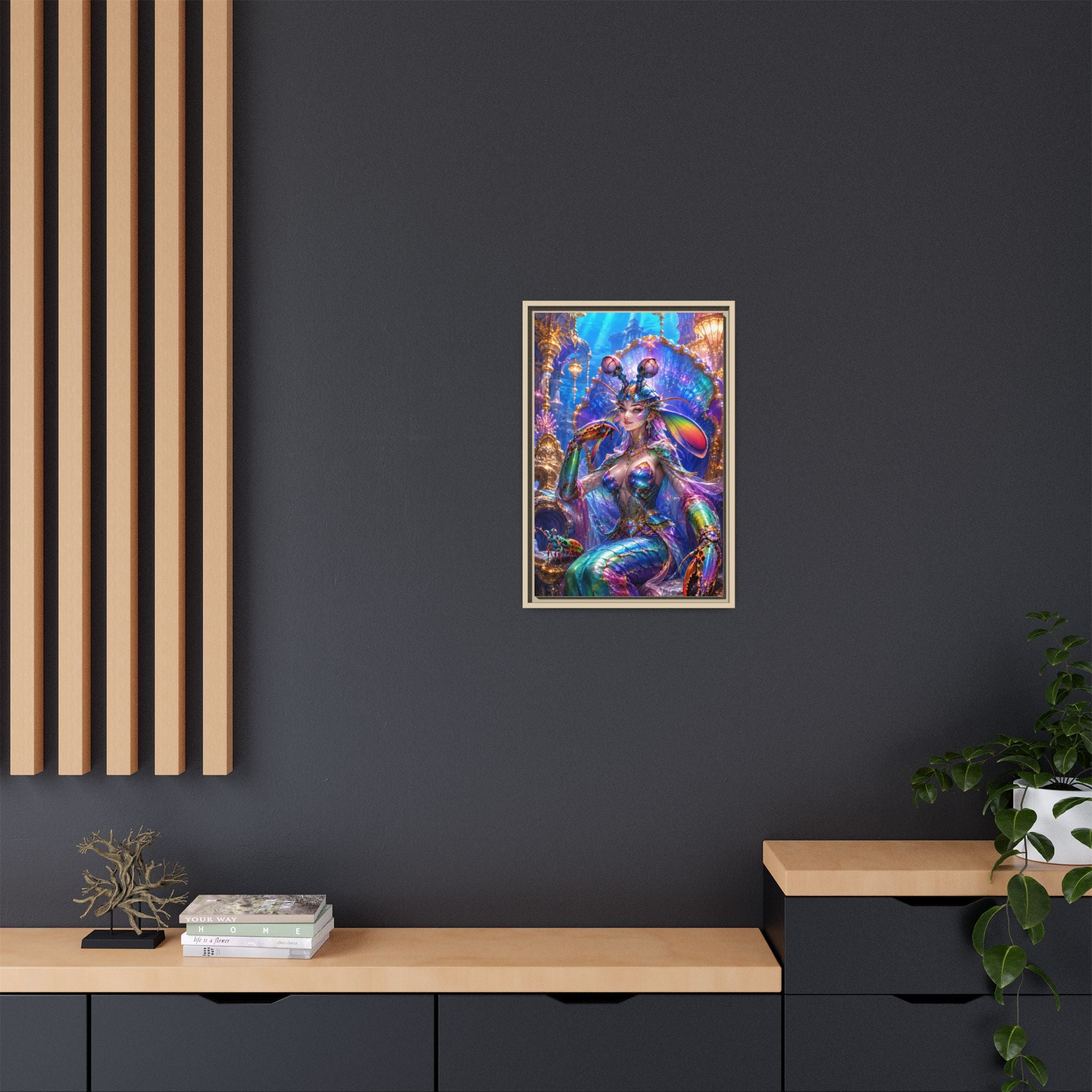 Mermaid Queen Framed Matte Canvas Art — Vibrant Fantasy Underwater Wall Decor