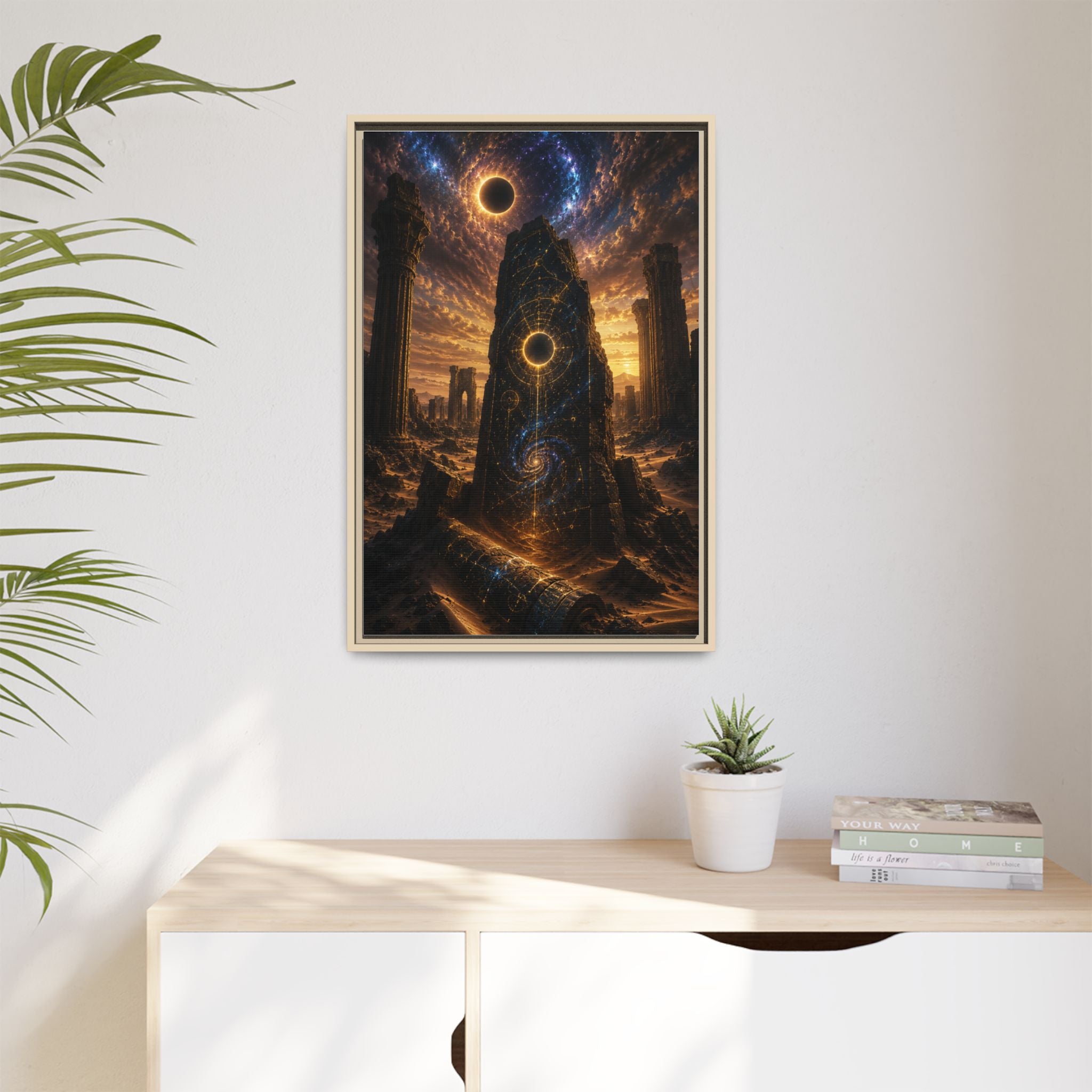 Framed Matte Canvas - Cosmic Obelisk Fantasy Wall Art