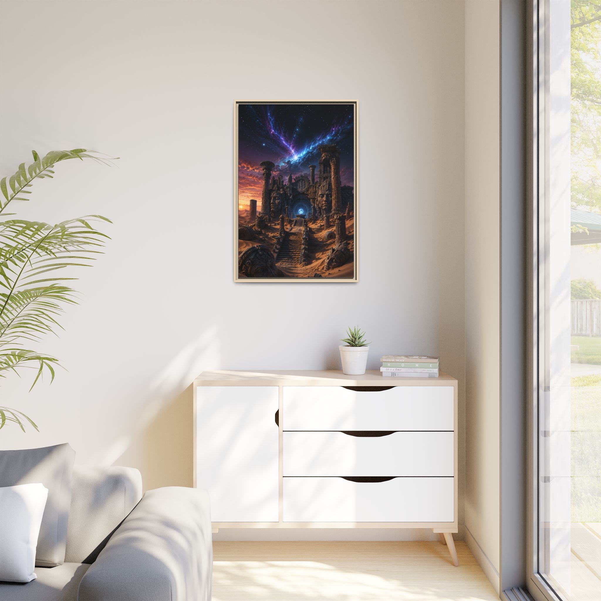 Framed Matte Canvas — Mystical Desert Ruins Nightscape