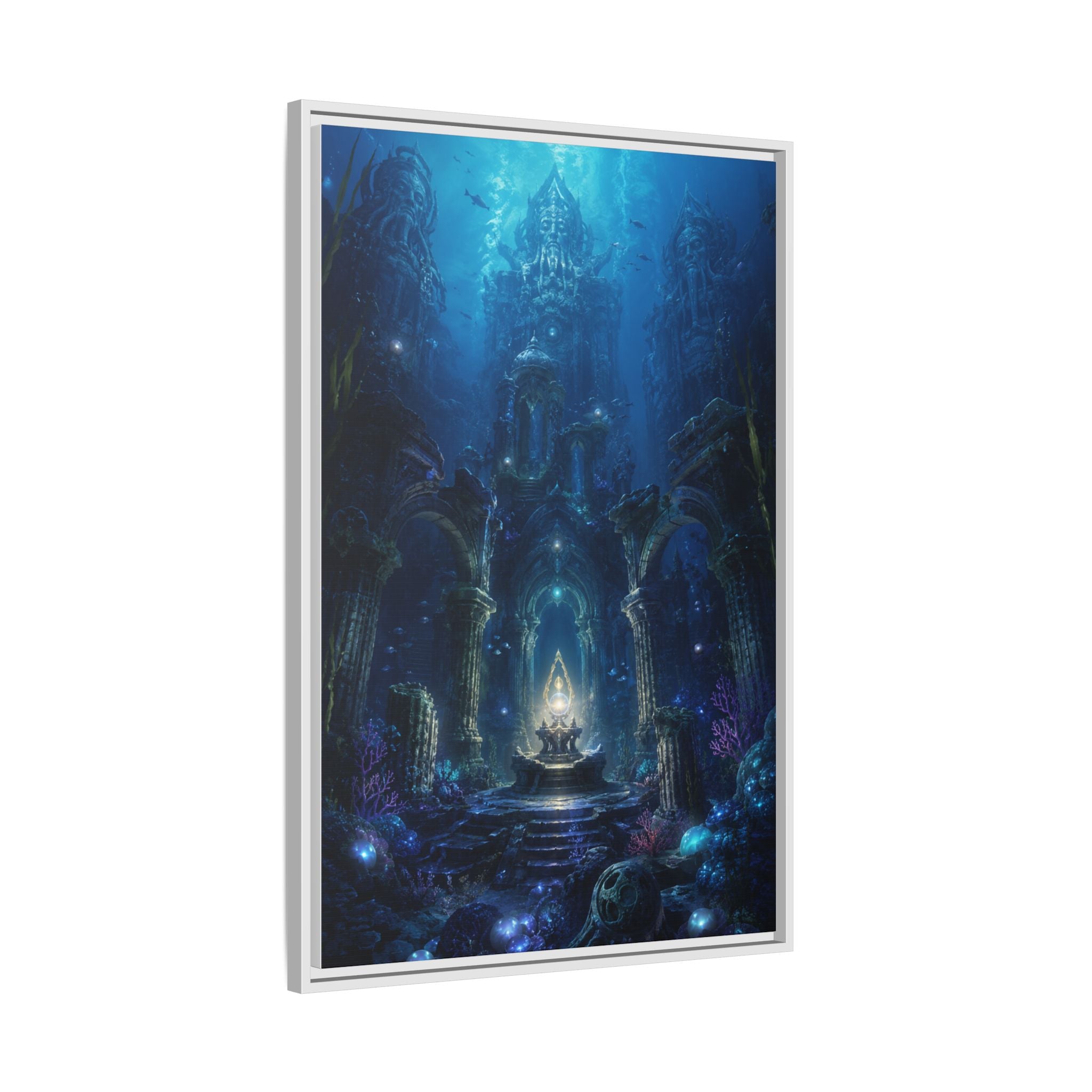 Framed Matte Canvas - Enchanted Underwater Temple Fantasy Art