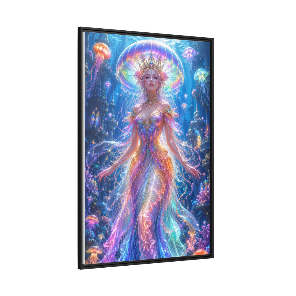 Jellyfish Queen Framed Canvas Art — Vibrant Mermaid Goddess Wall Print