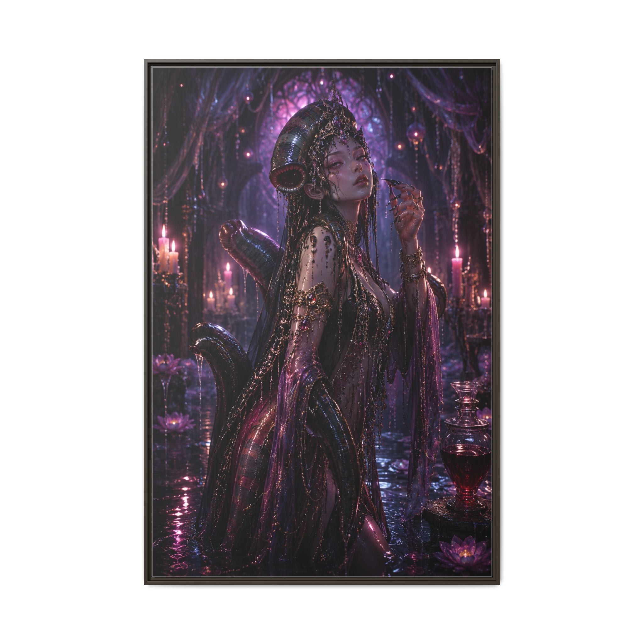 Gothic Fantasy Goddess Matte Canvas Print — Framed Dark Purple Wall Art