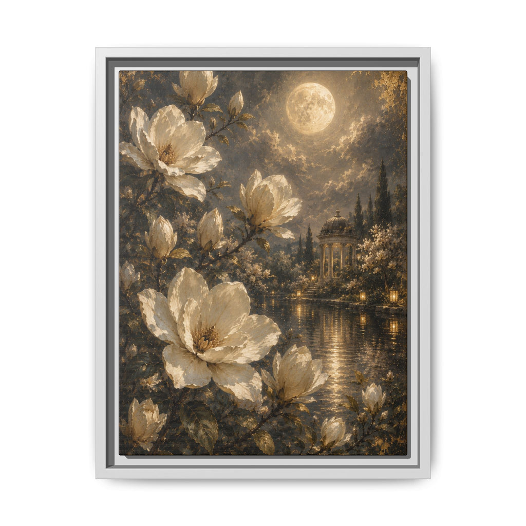Framed Floral Canvas Wall Art — Vintage Garden Nightscape