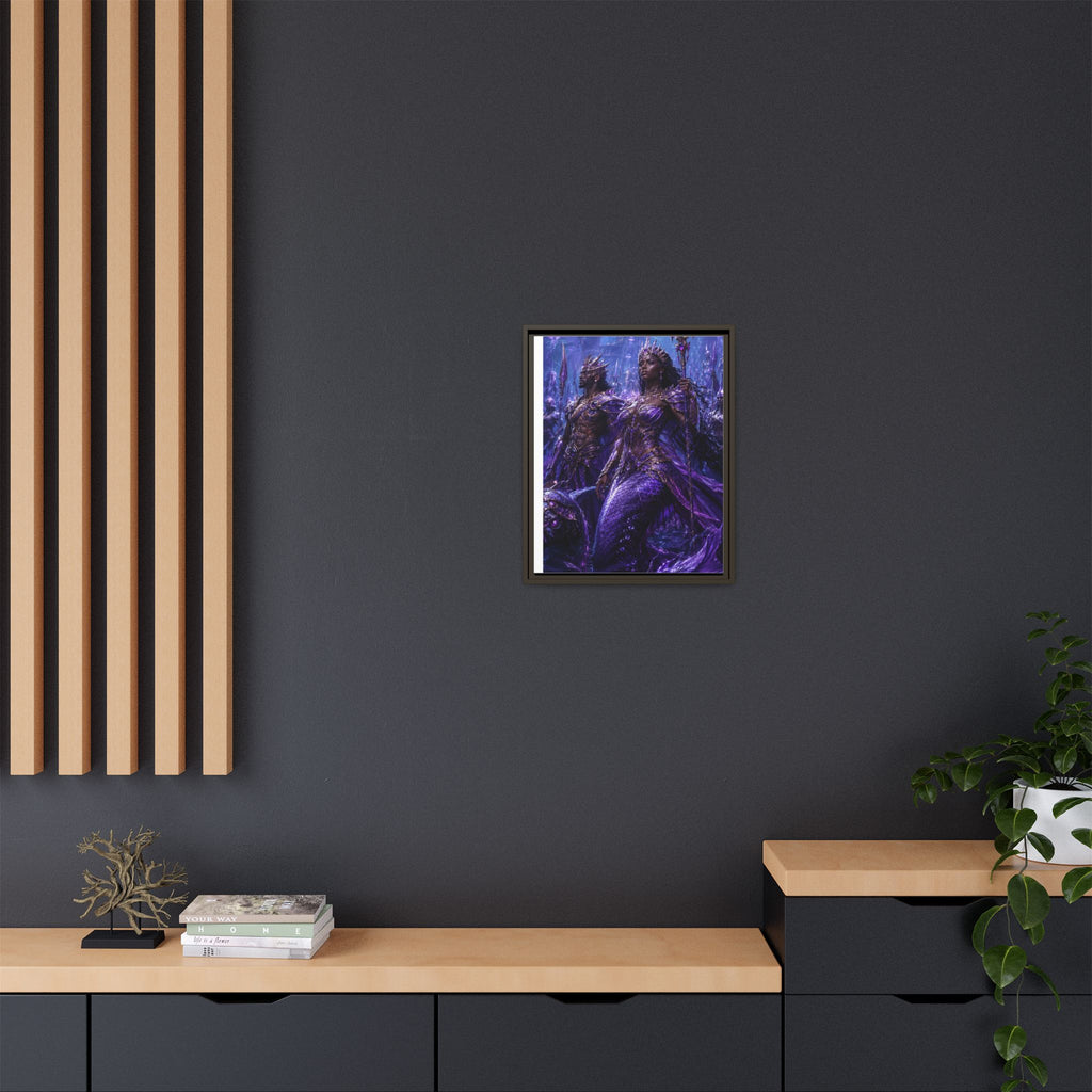 Framed Matte Canvas Print — Regal Underwater Merfolk Royalty (Purple)