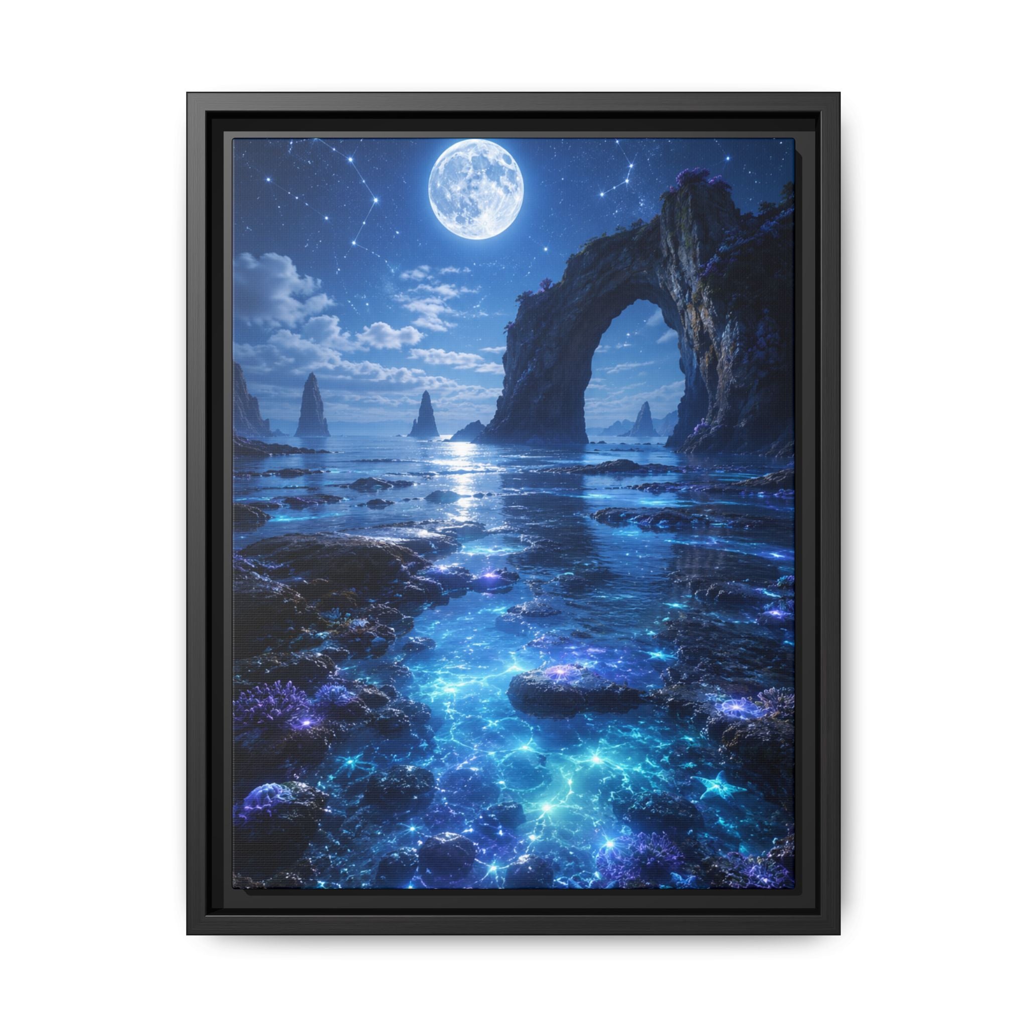 Fine Art Paper Print - Moonlit Bioluminescent Shoreline Art