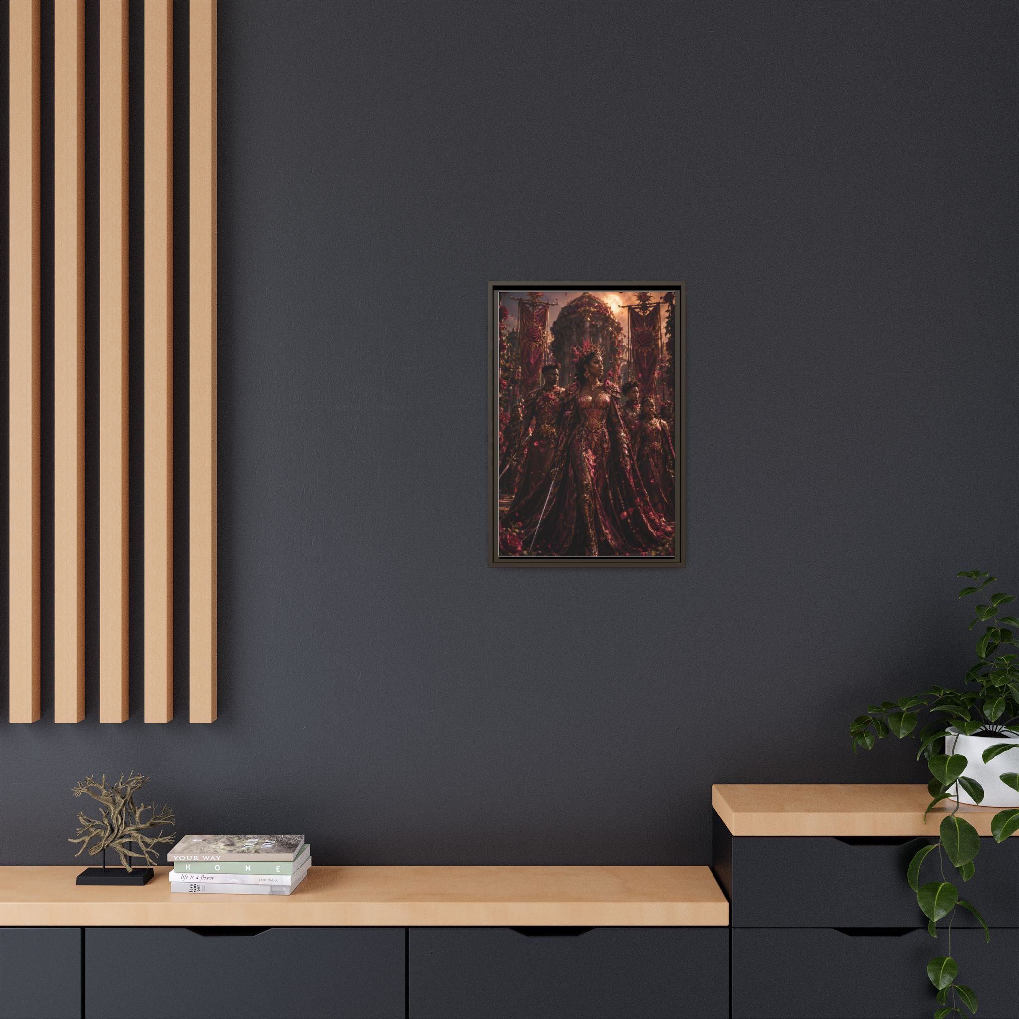 Framed Matte Canvas Art — Regal Fantasy Queen Portrait
