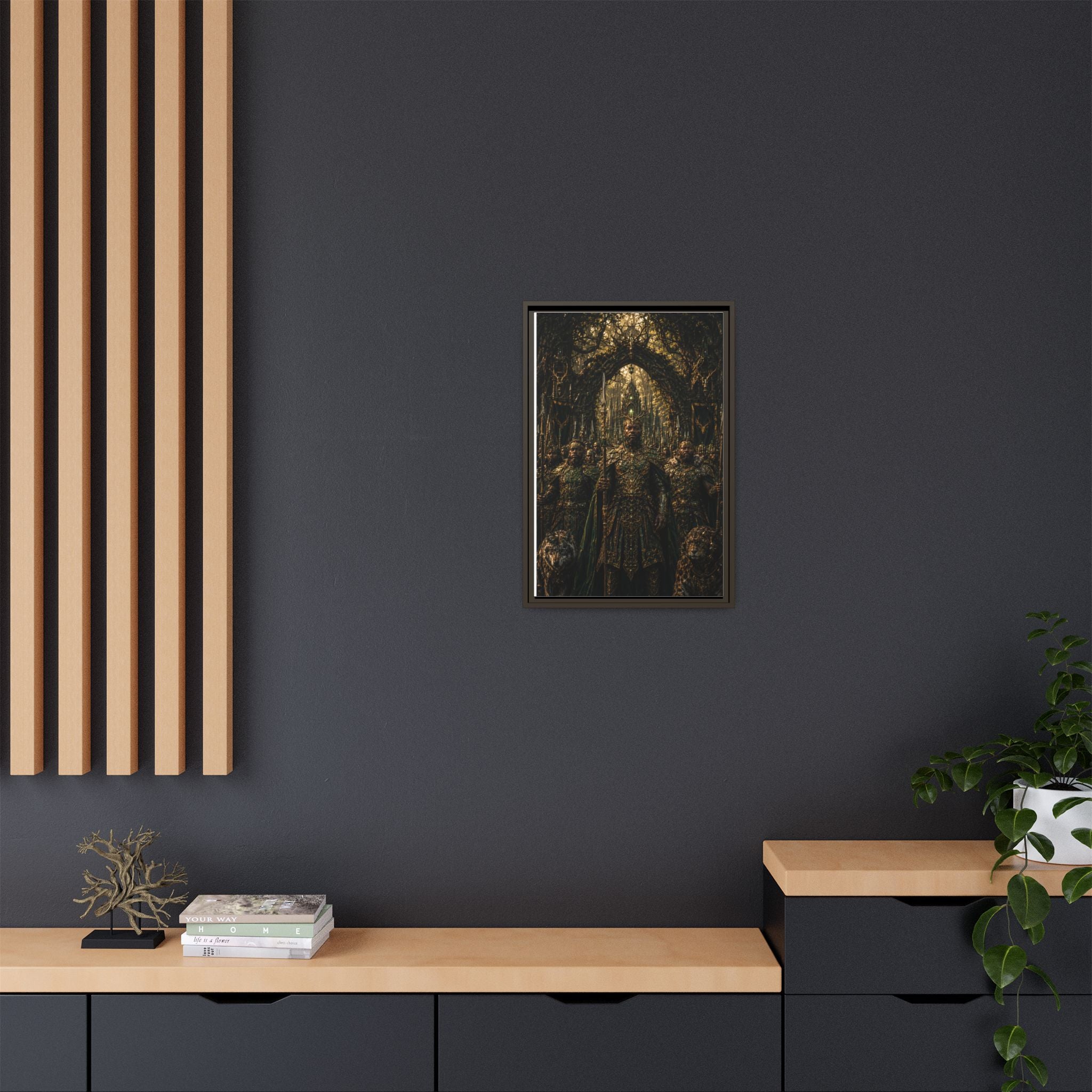 Framed Matte Canvas — Regal Fantasy King in Ornate Armor