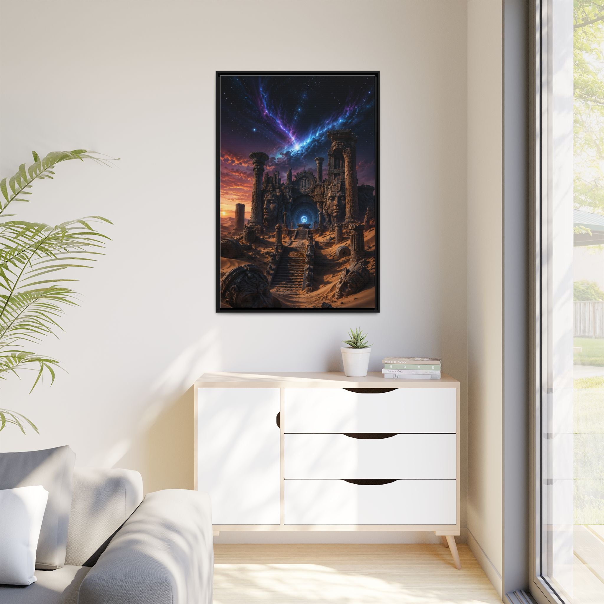 Framed Matte Canvas — Mystical Desert Ruins Nightscape