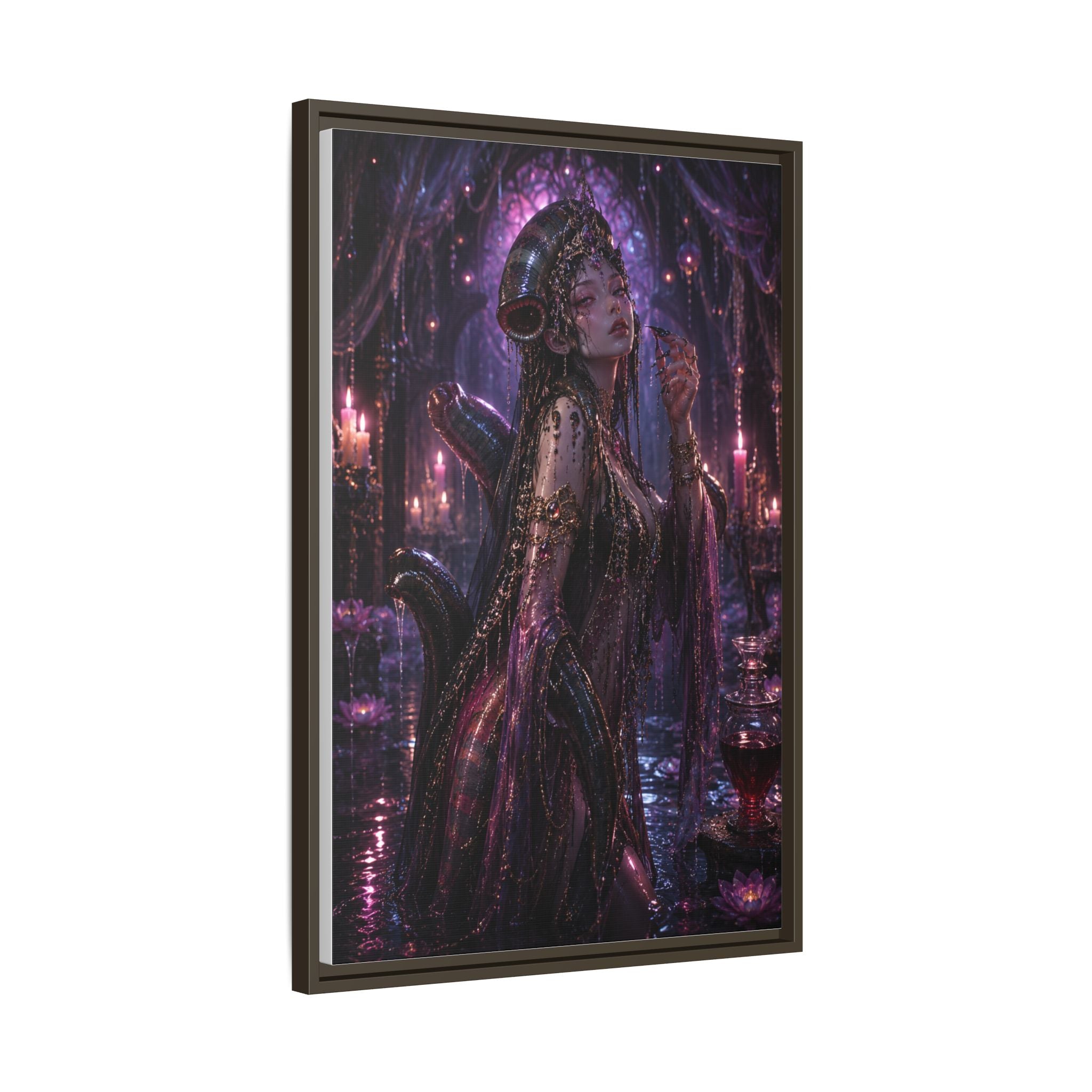 Gothic Fantasy Goddess Matte Canvas Print — Framed Dark Purple Wall Art