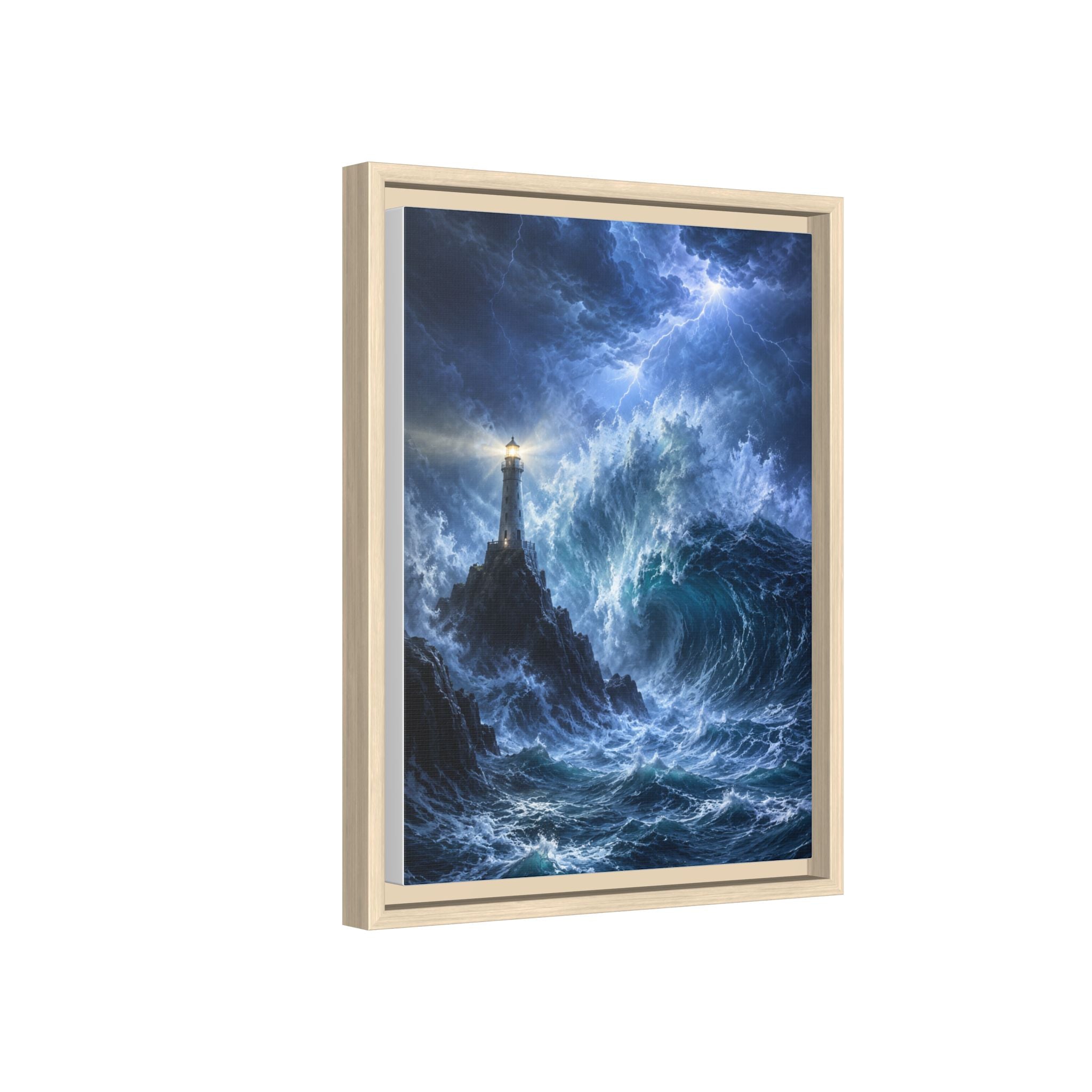 Framed Matte Canvas – Stormy Lighthouse Ocean Print