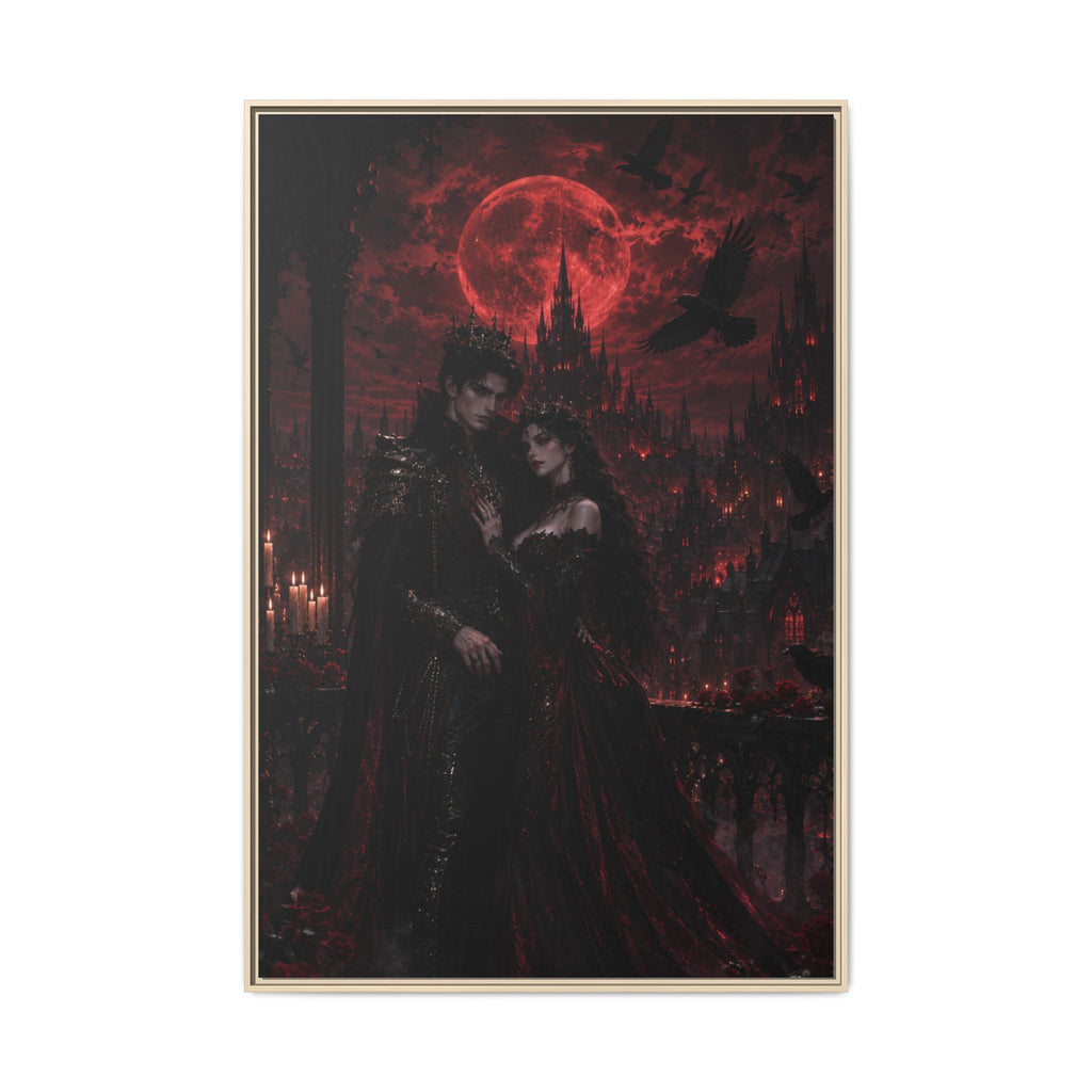 Vampire Lovers Matte Framed Canvas — Gothic Red Moon Wall Art