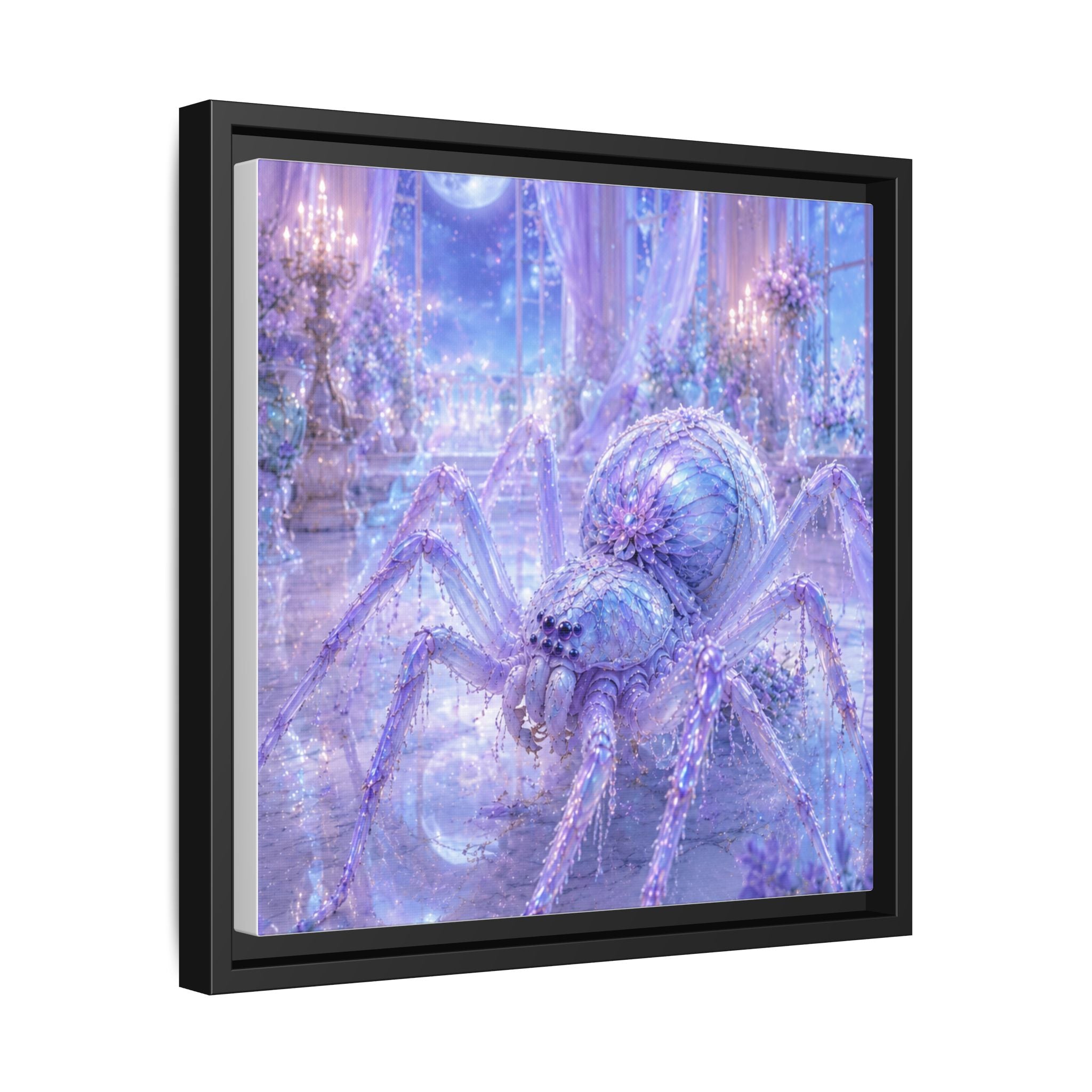 Moonlit Spider Fantasy Canvas Print — Lavender Enchanted Wall Art (Framed)