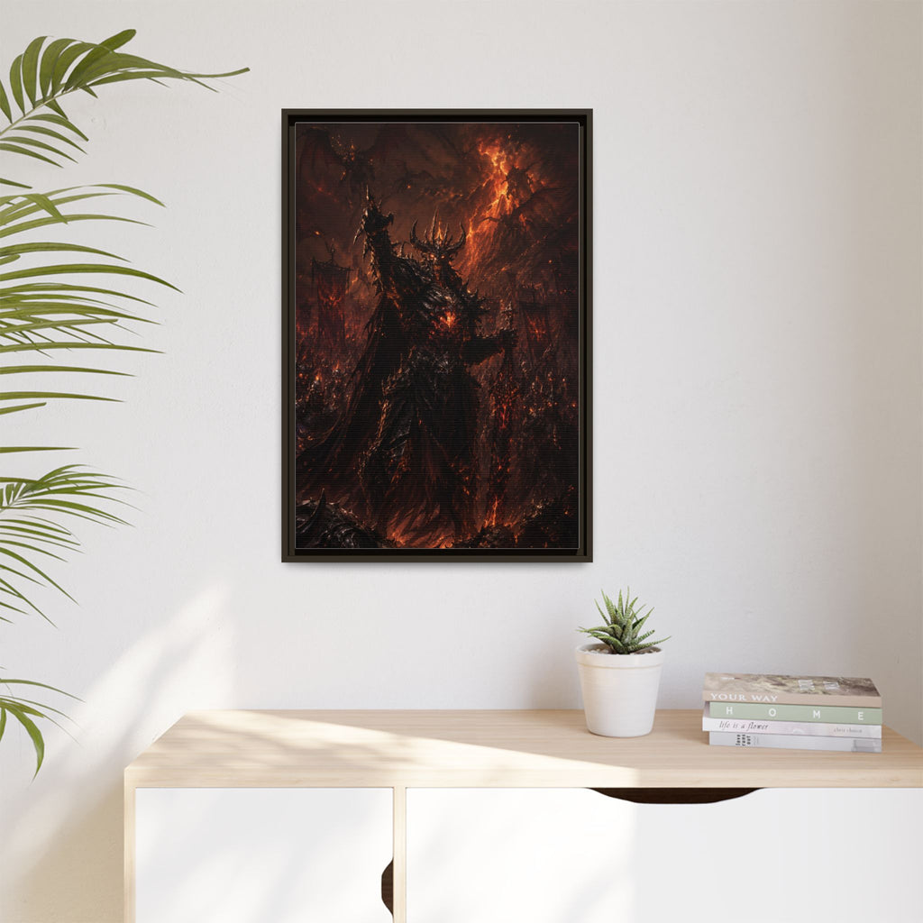 Framed Matte Canvas: Infernal Dark Lord Fantasy Wall Art