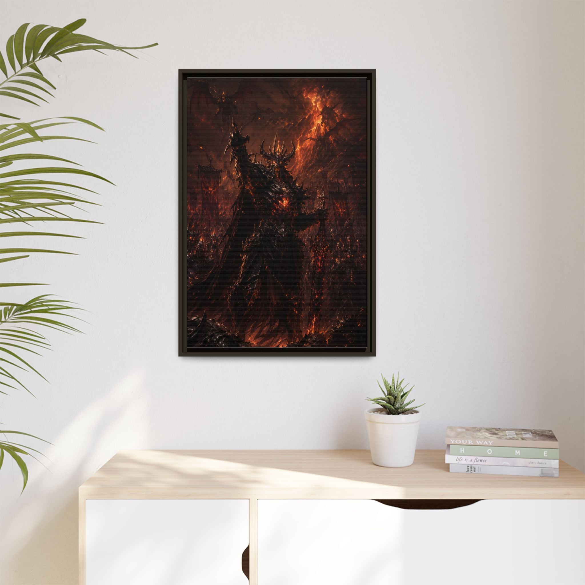 Framed Matte Canvas: Infernal Dark Lord Fantasy Wall Art