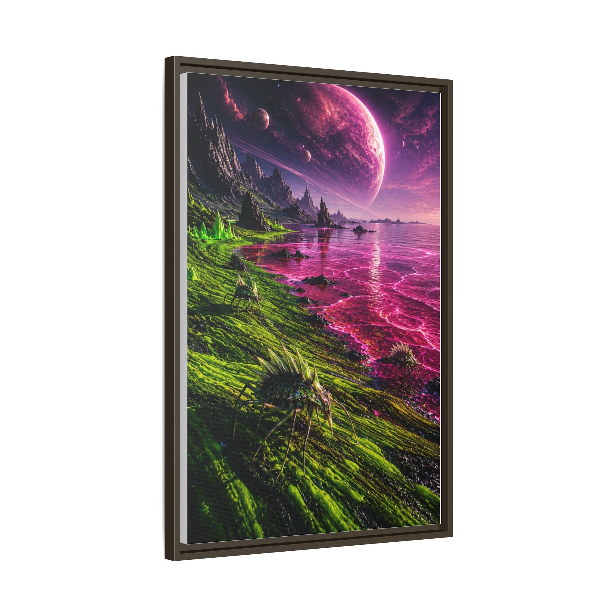 Framed Matte Canvas - Neon Alien Landscape Wall Art