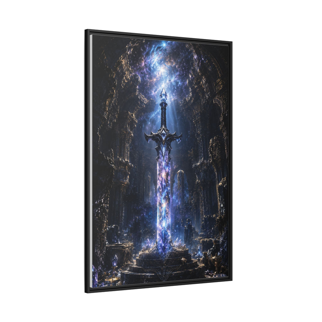 Framed Fantasy Sword Canvas — Mystical Glowing Blade Wall Art