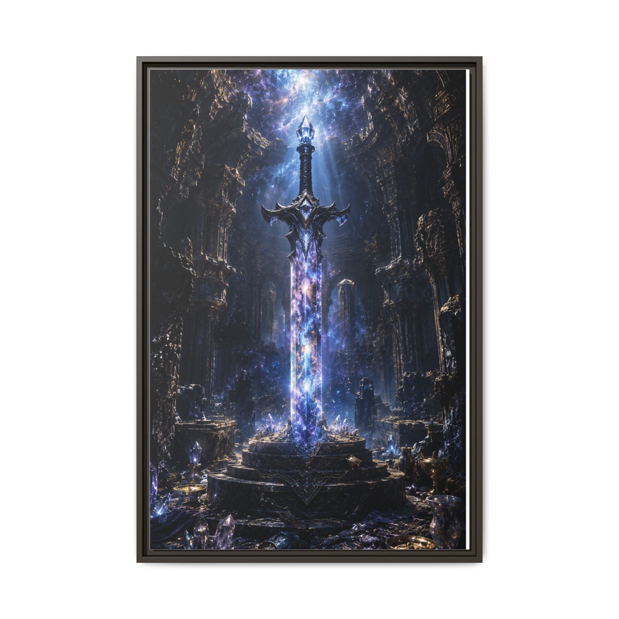 Framed Fantasy Sword Canvas — Mystical Glowing Blade Wall Art