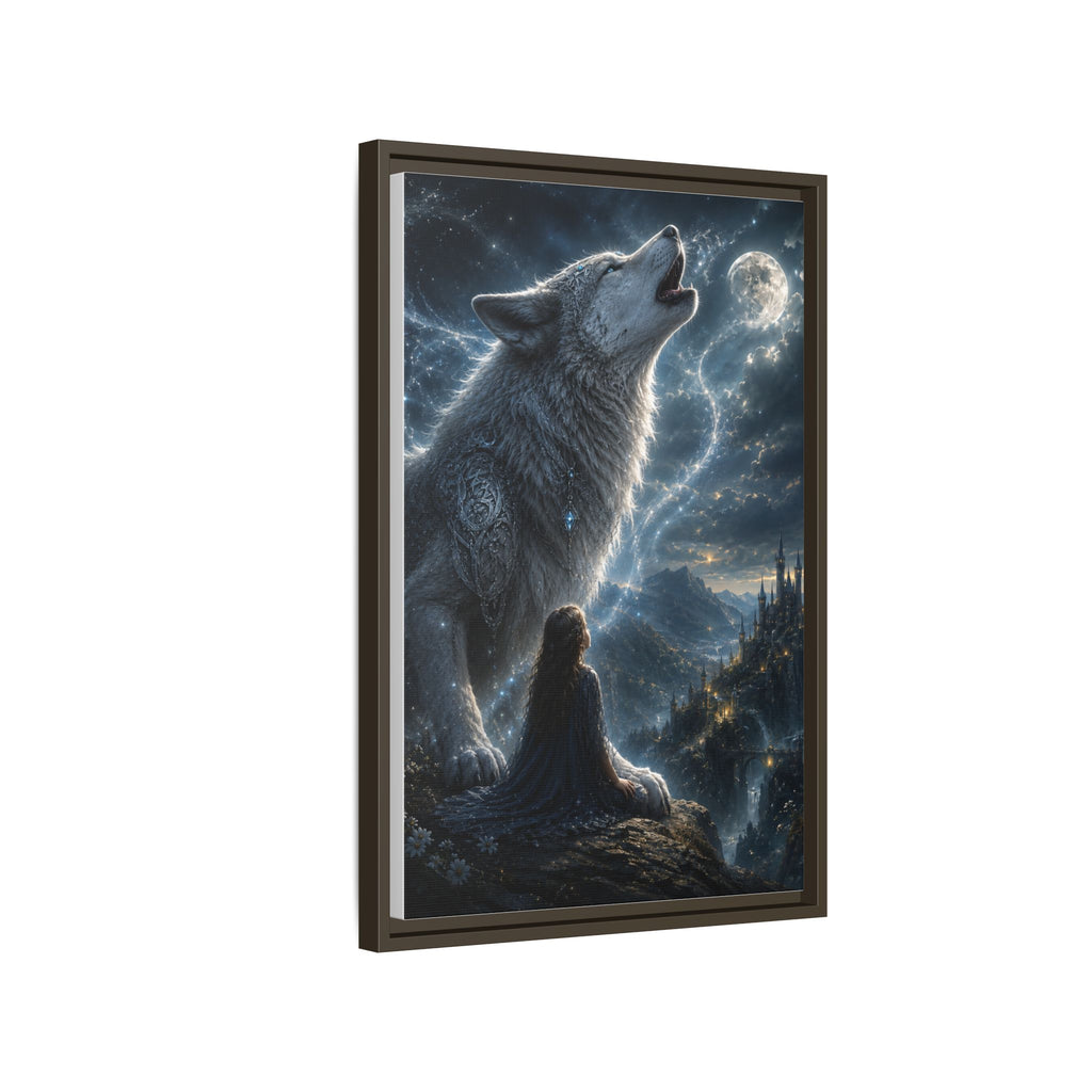 Howling Wolf Moon Matte Canvas Print — Framed Fantasy Wall Art