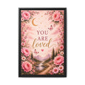 You Are Loved wall art Framed Canvas | Floral moon landscape print