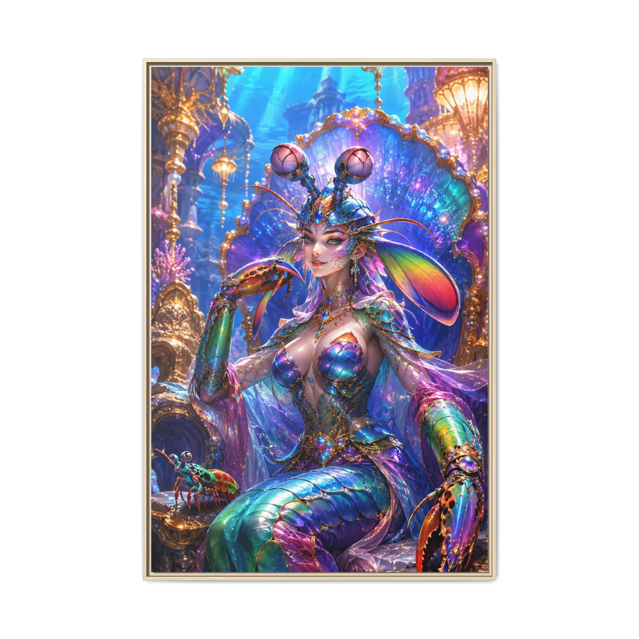 Mermaid Queen Framed Matte Canvas Art — Vibrant Fantasy Underwater Wall Decor