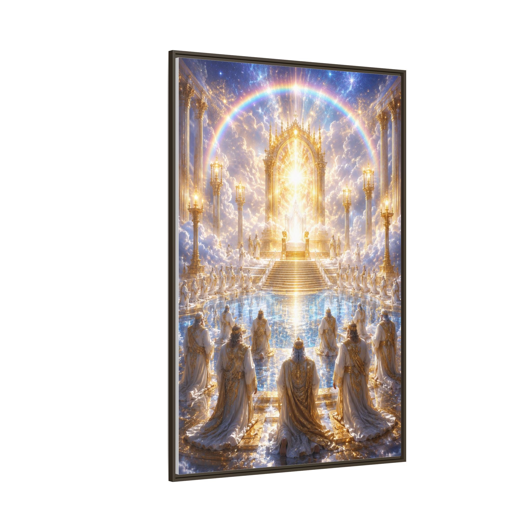 Heavenly Throne Room Matte Framed Canvas — Golden Angelic Realm Wall Art