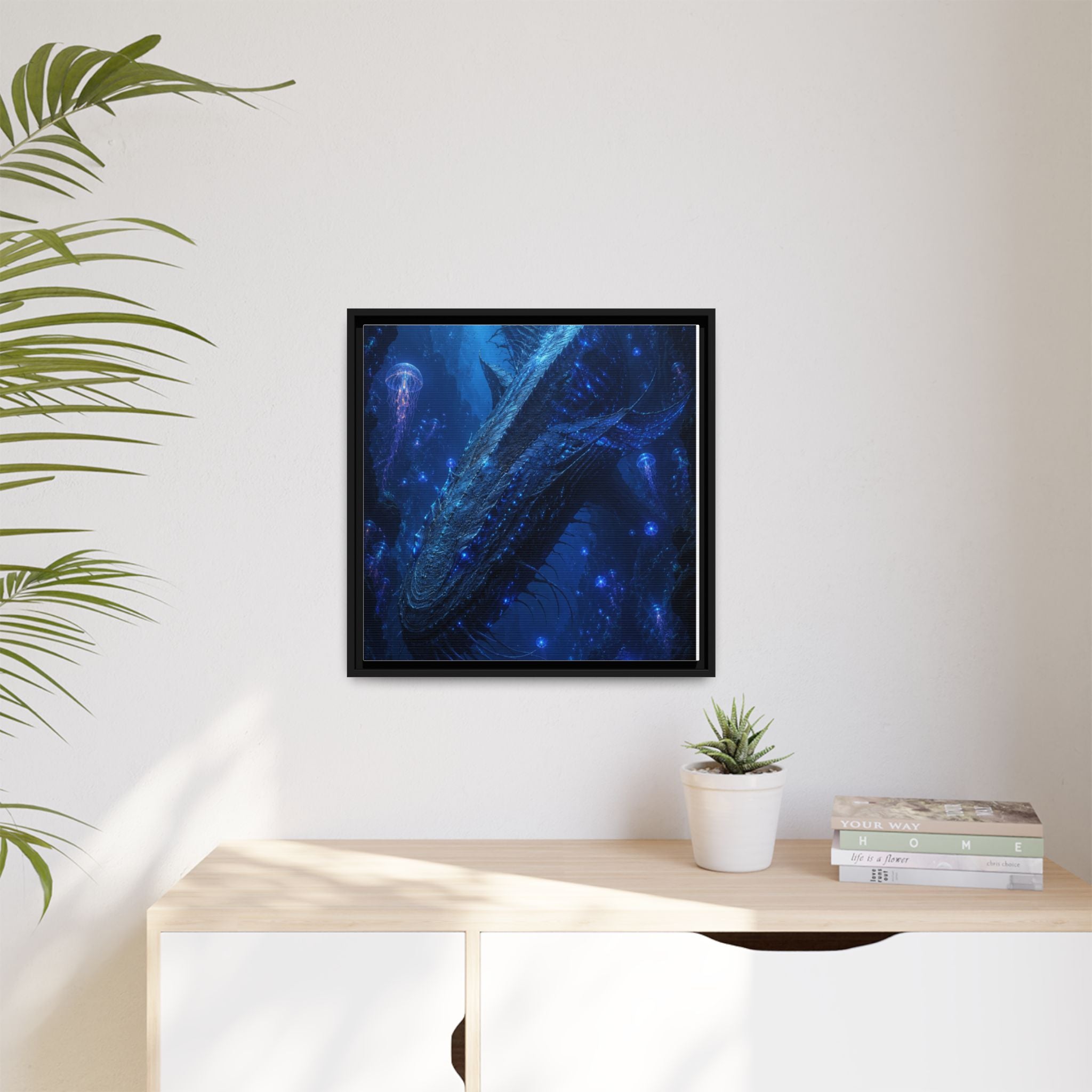 Framed Matte Canvas Art - Deep Sea Leviathan Fantasy Print