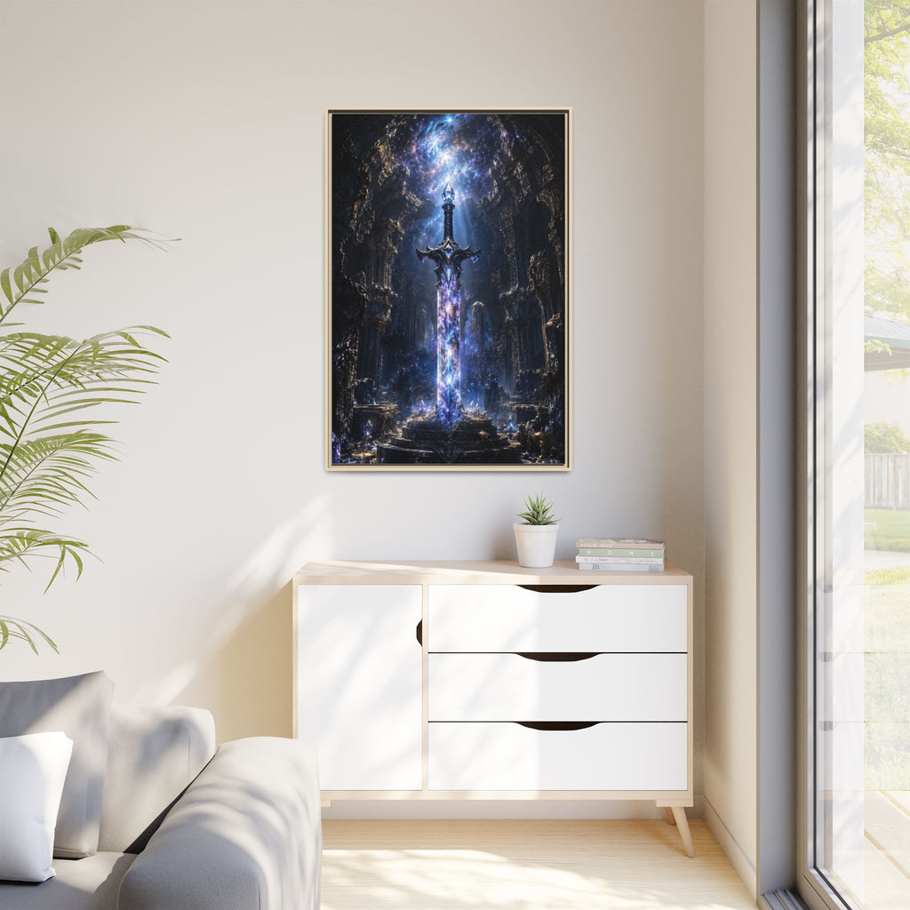 Framed Fantasy Sword Canvas — Mystical Glowing Blade Wall Art