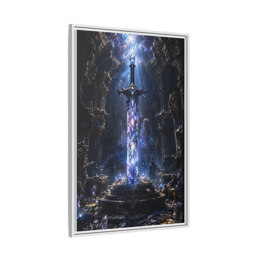 Framed Fantasy Sword Canvas — Mystical Glowing Blade Wall Art