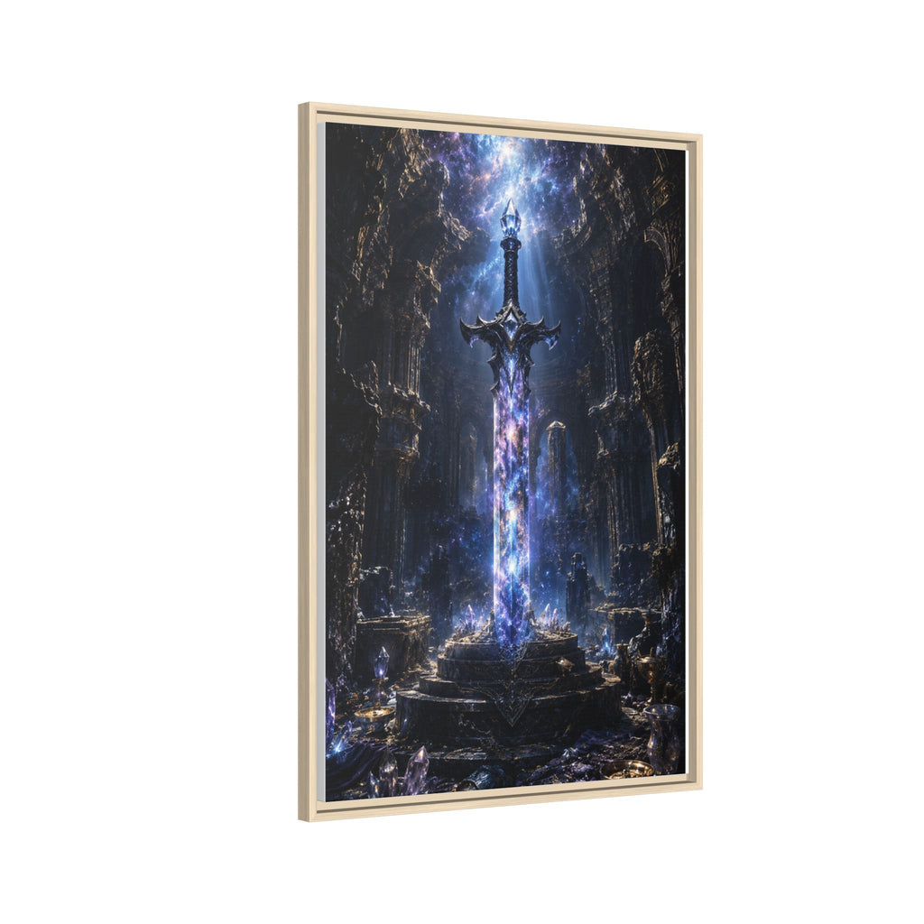 Framed Fantasy Sword Canvas — Mystical Glowing Blade Wall Art