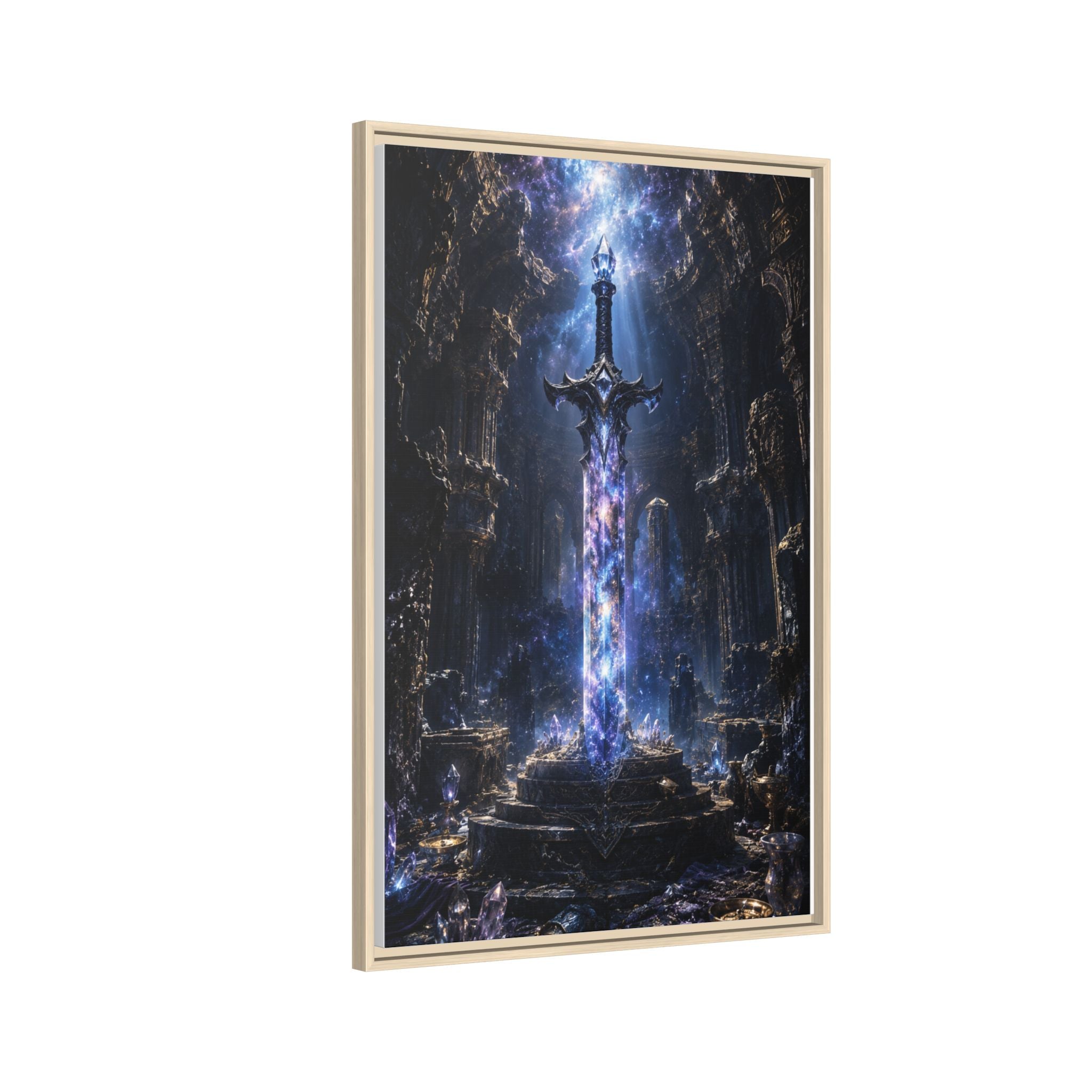 Framed Fantasy Sword Canvas — Mystical Glowing Blade Wall Art