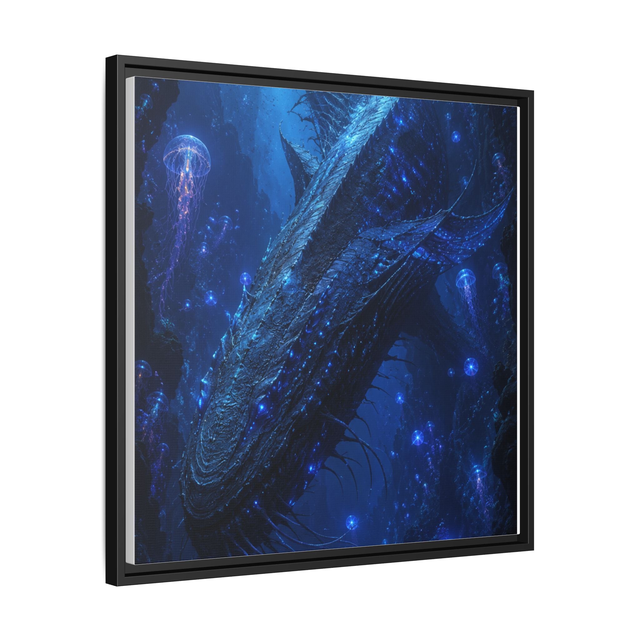 Framed Matte Canvas Art - Deep Sea Leviathan Fantasy Print