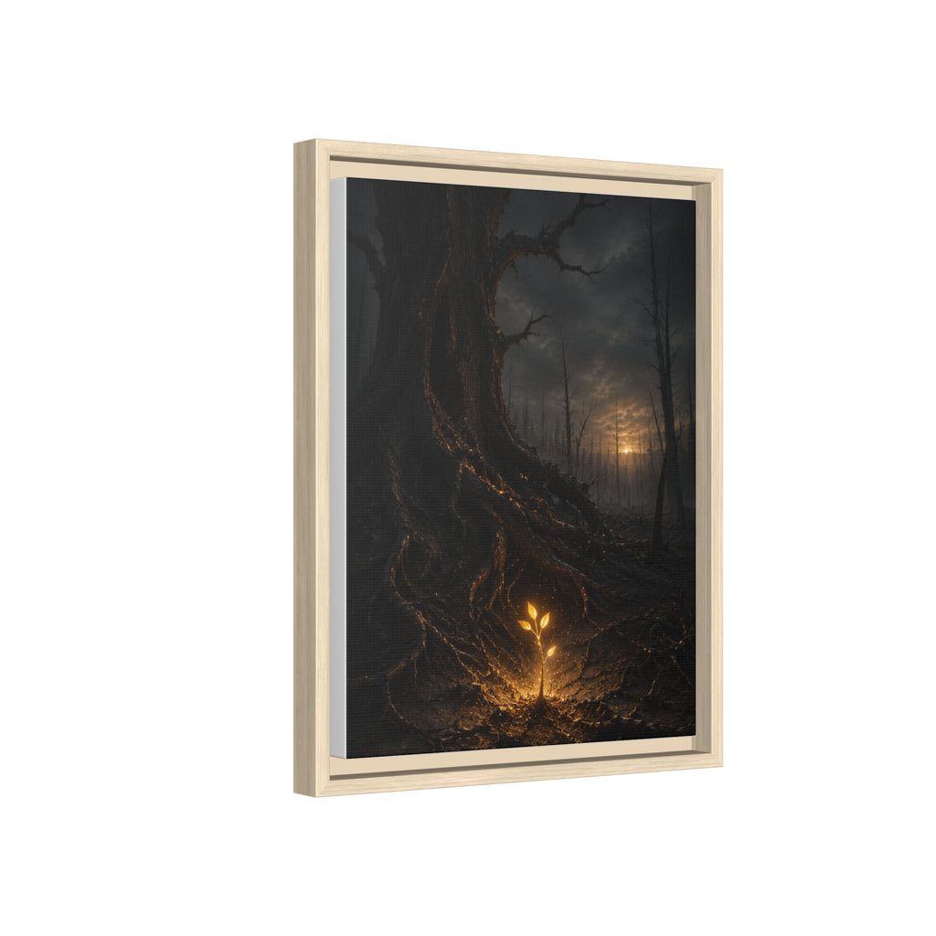Framed Matte Canvas — Glow Sprout in Dark Forest (Ethereal Fantasy Wall Art)