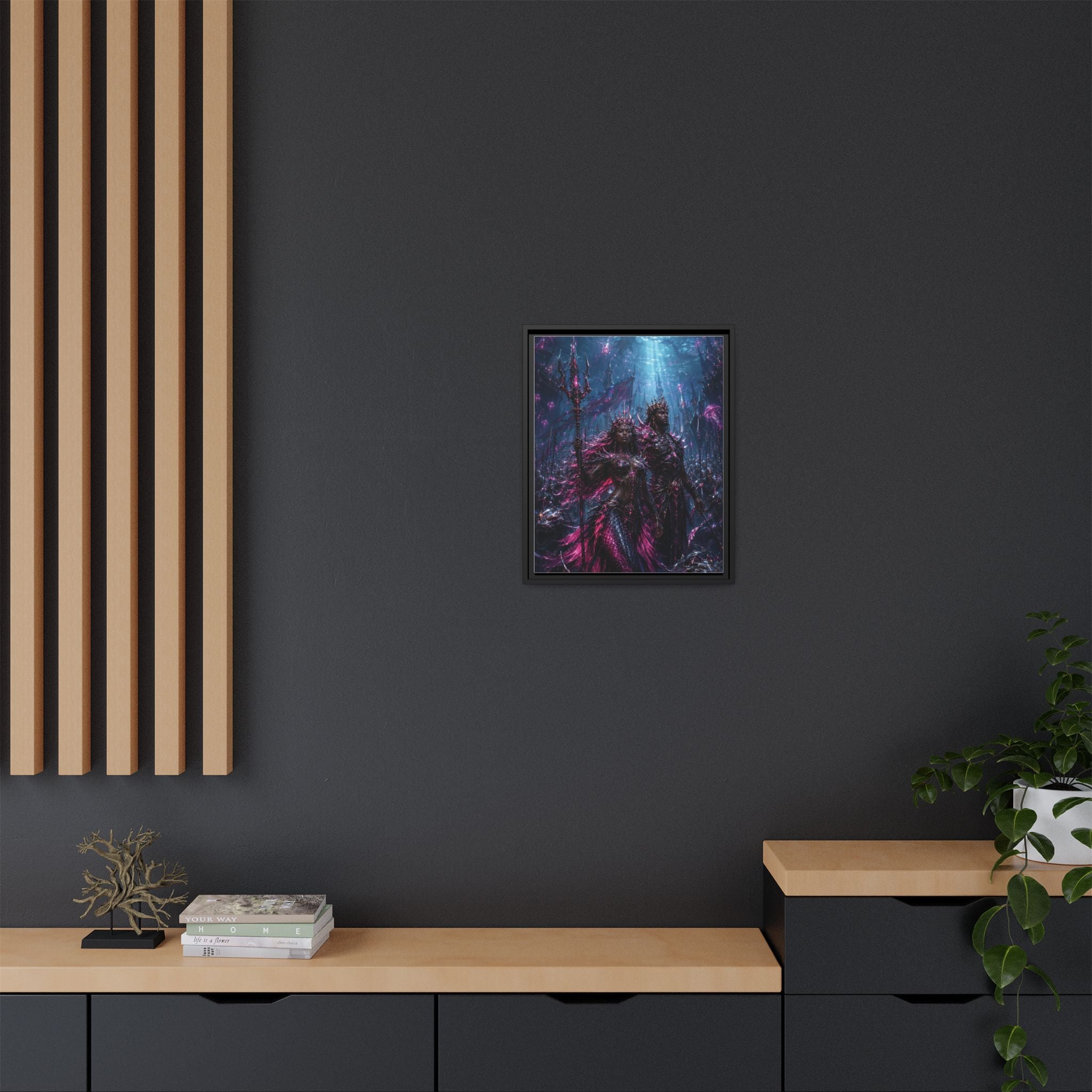 Framed Matte Canvas Print — Mystical Underwater King & Queen Artwork