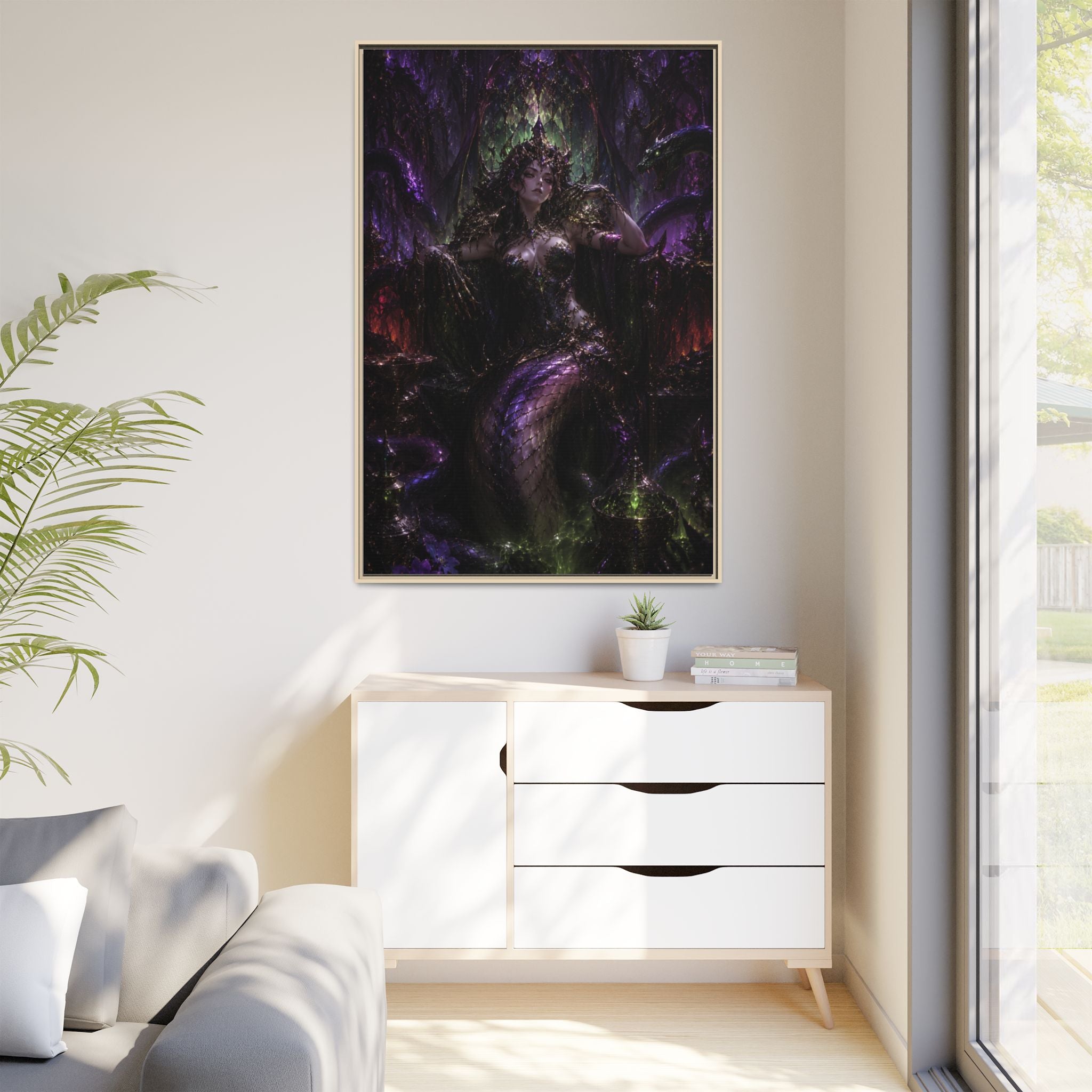 Dark Fantasy Goddess Matte Canvas Print — Framed Multi‑Color Wall Art
