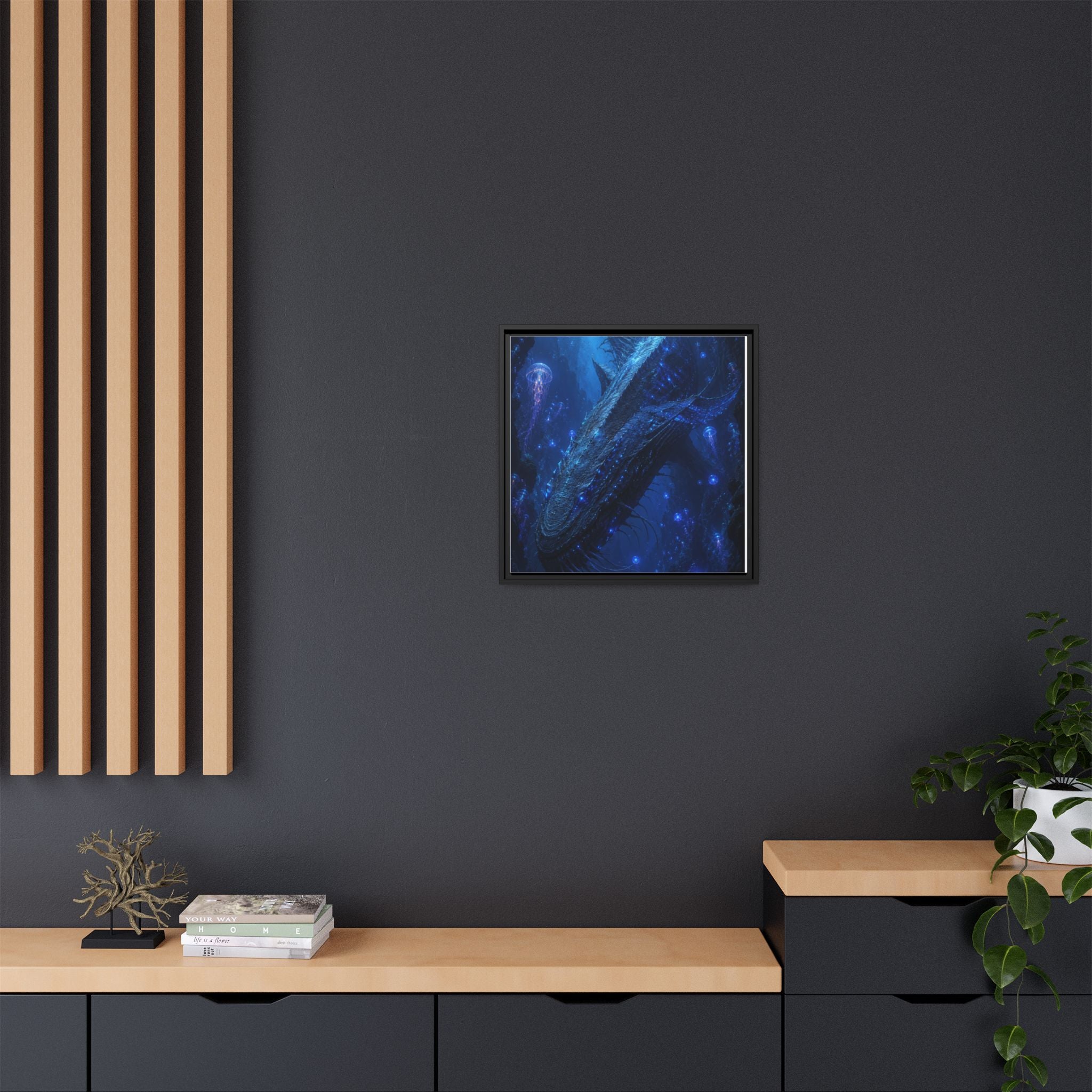 Framed Matte Canvas Art - Deep Sea Leviathan Fantasy Print