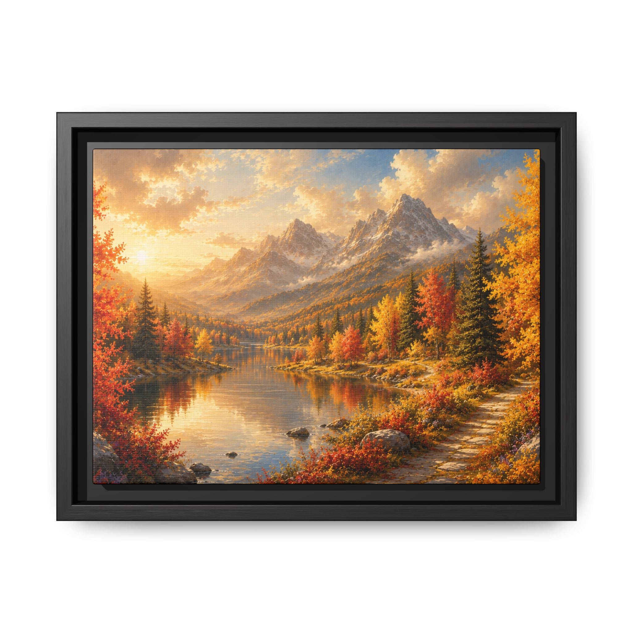 Autumn Mountain Lake Framed Canvas Wall Art